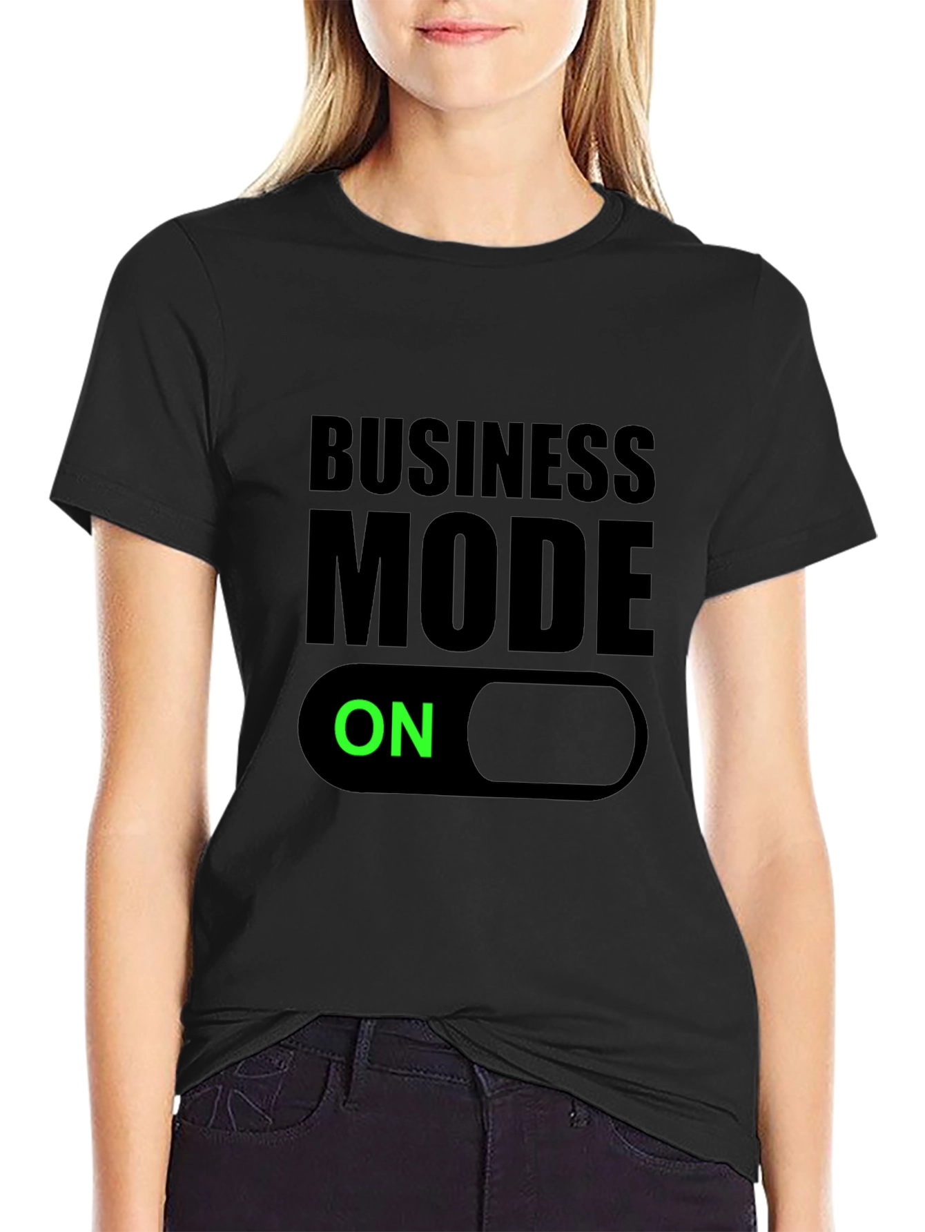 Business Mode On Black T-Shirt