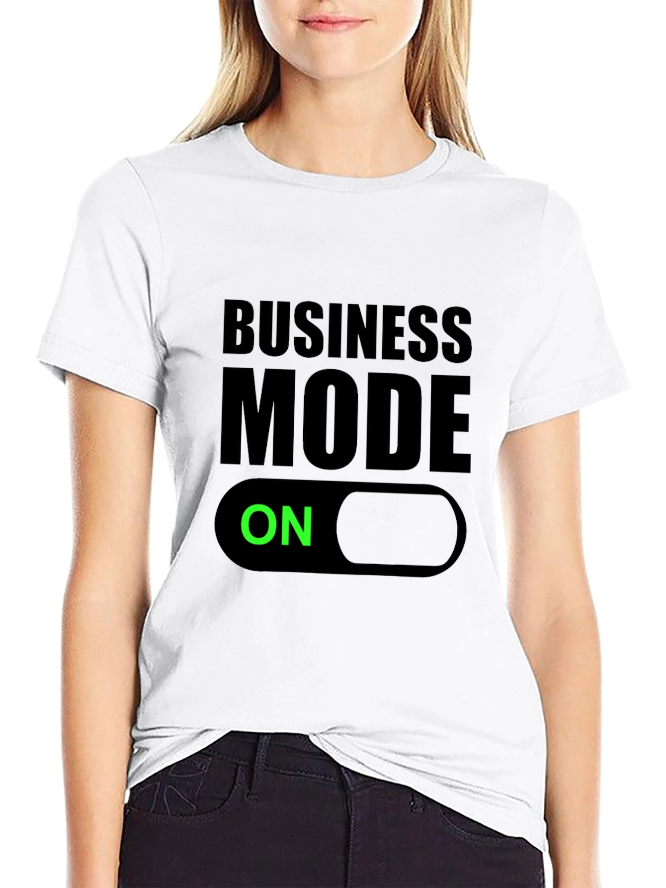 Business Mode On Black T-Shirt