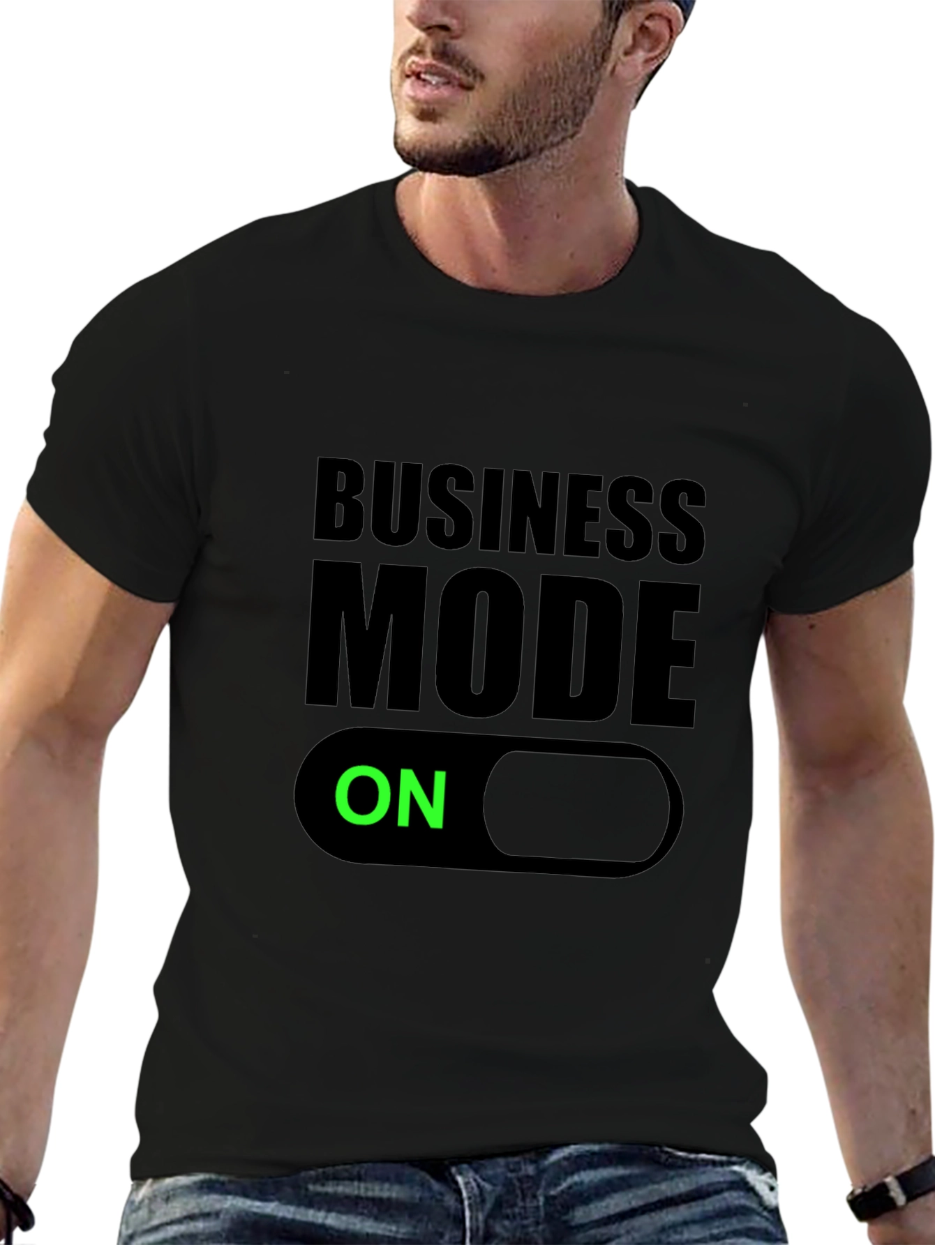 Business Mode On Black T-Shirt