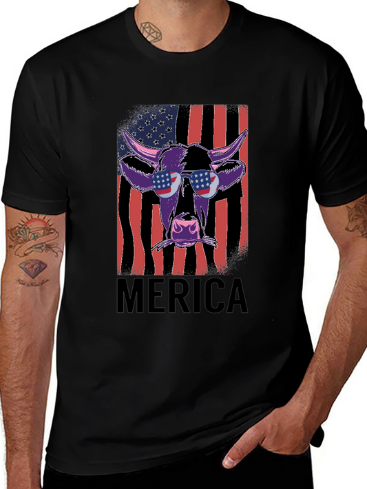 Patriotic Cow Graphic Tee - Merica Style