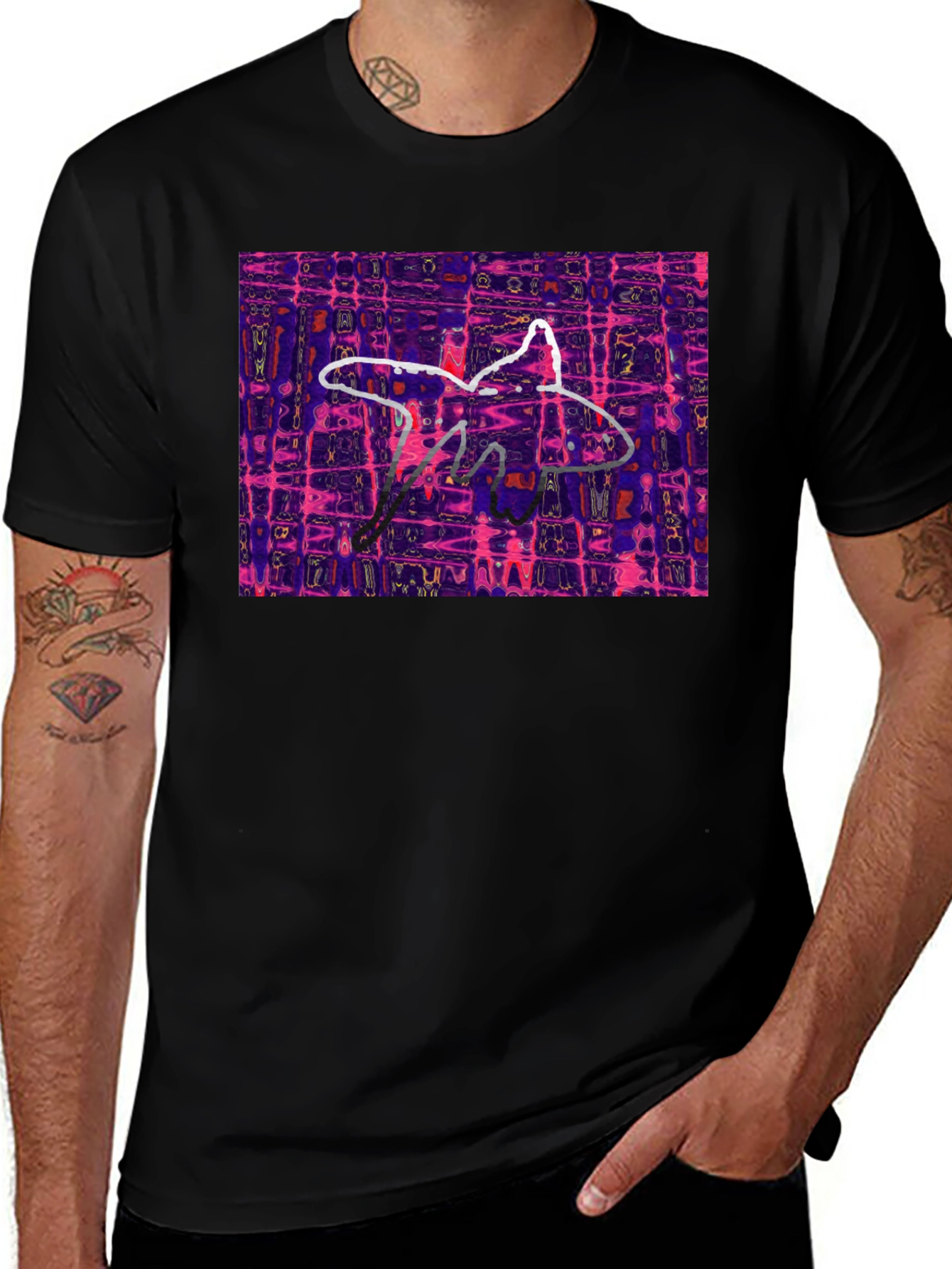 Abstract Starfish Graphic Black T-Shirt