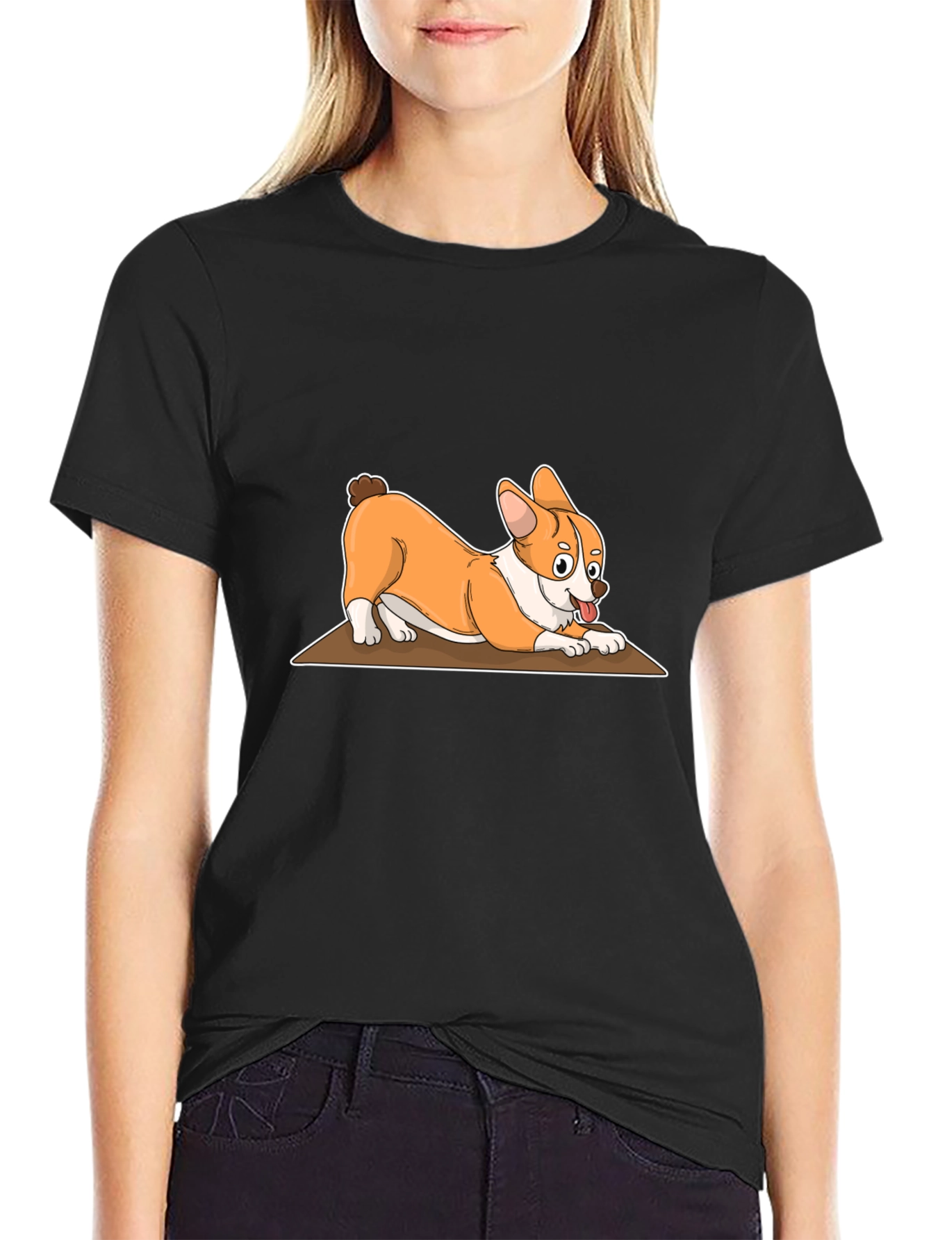 Corgi Cartoon T-Shirt - Black