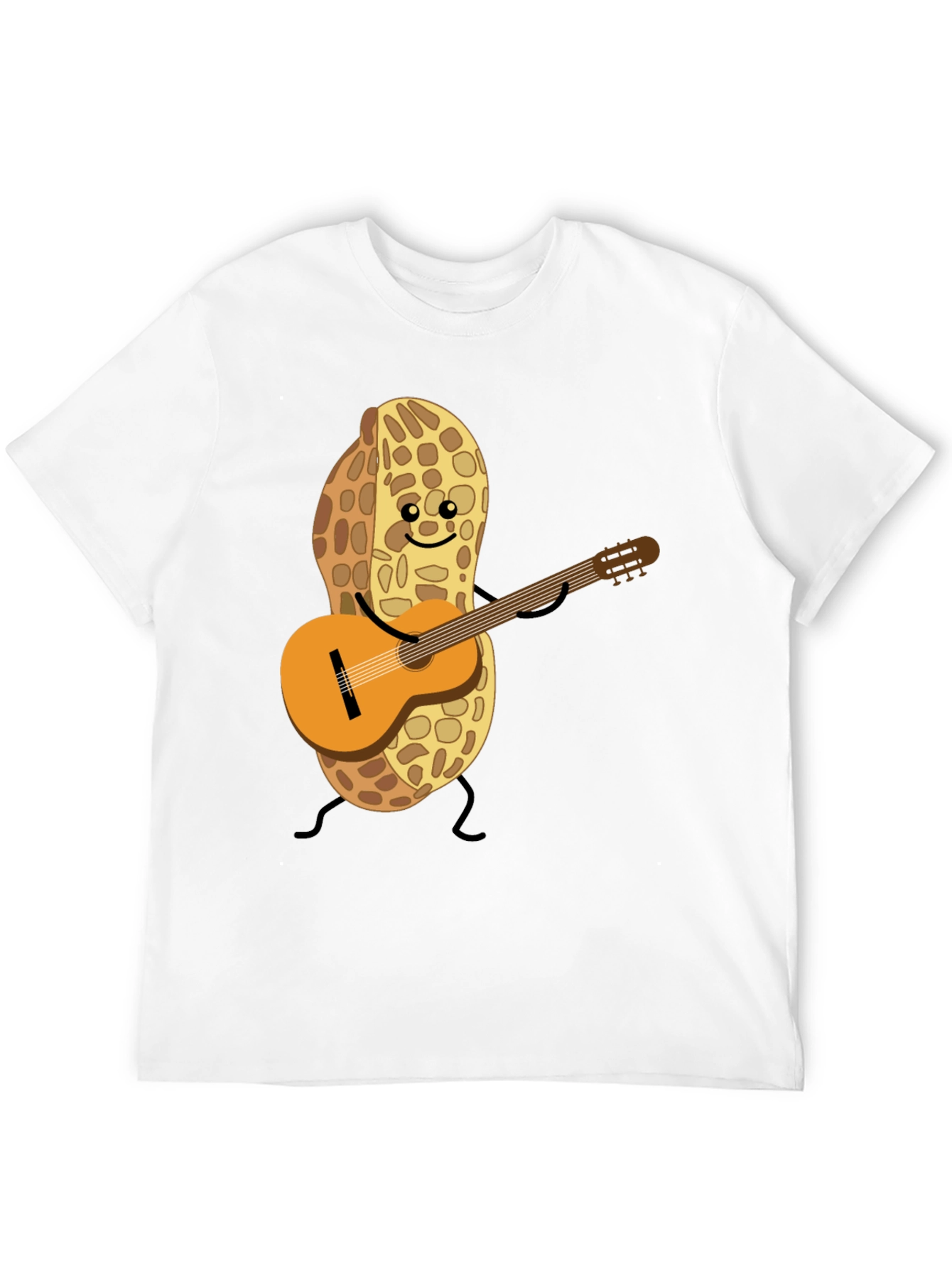 Playful Peanut Guitarist Graphic Tee - Black Cotton Shirt