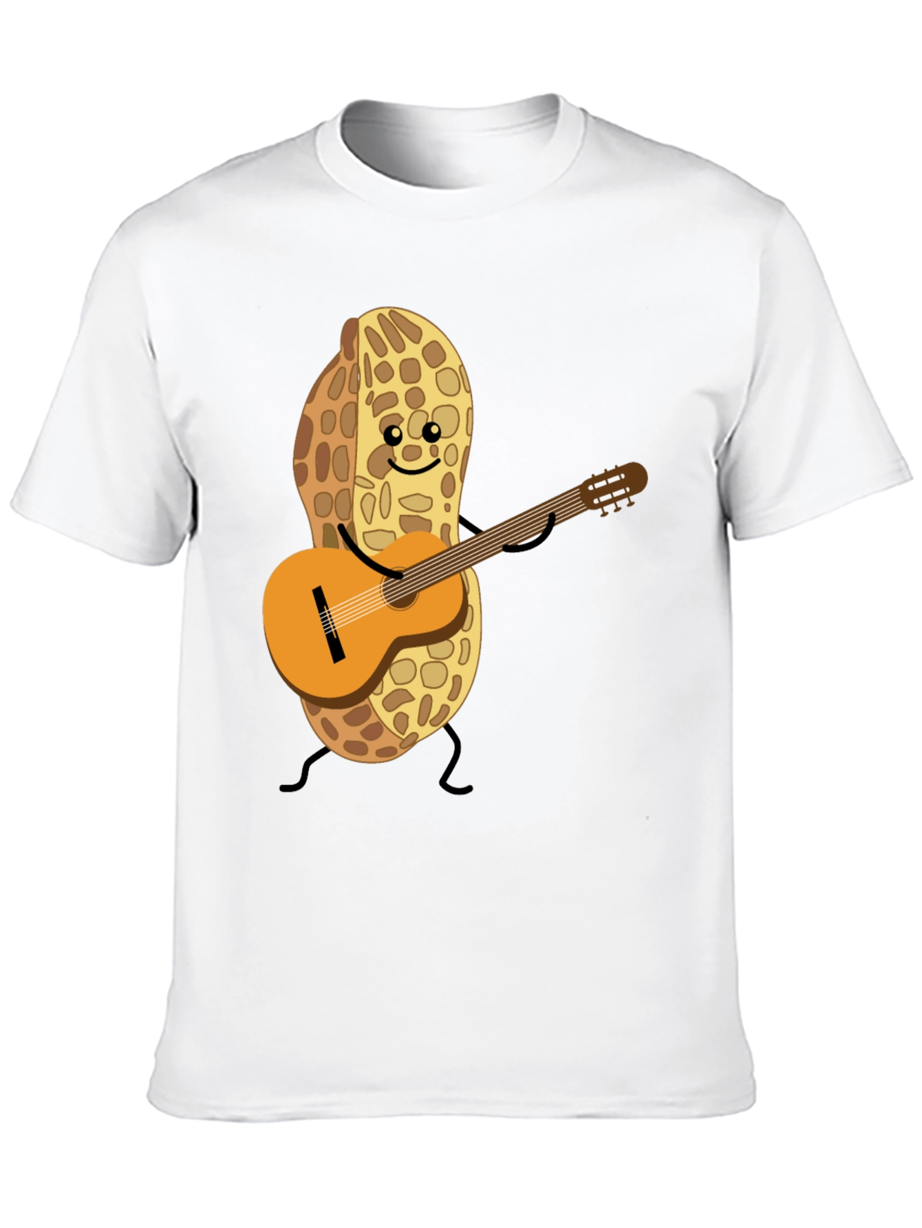 Playful Peanut Guitarist Graphic Tee - Black Cotton Shirt