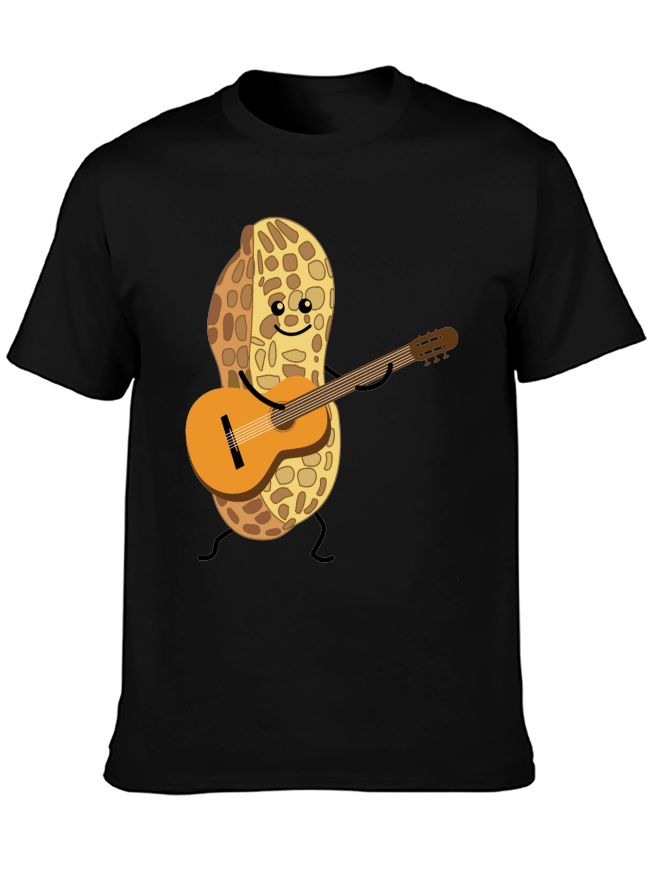 Playful Peanut Guitarist Graphic Tee - Black Cotton Shirt