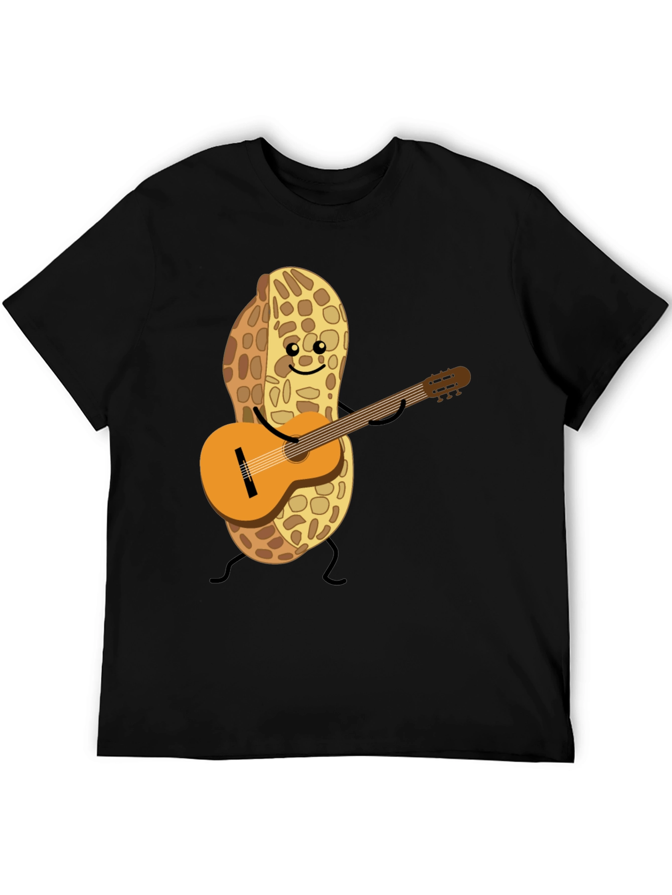 Playful Peanut Guitarist Graphic Tee - Black Cotton Shirt