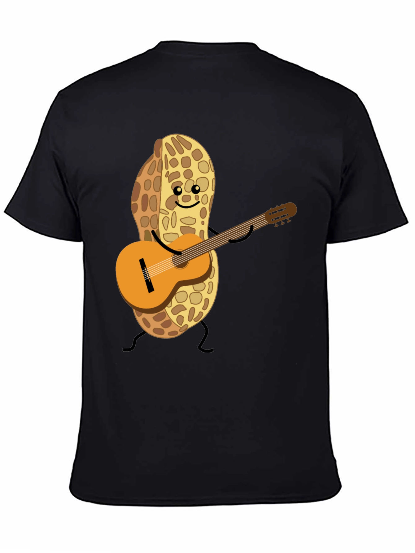 Playful Peanut Guitarist Graphic Tee - Black Cotton Shirt