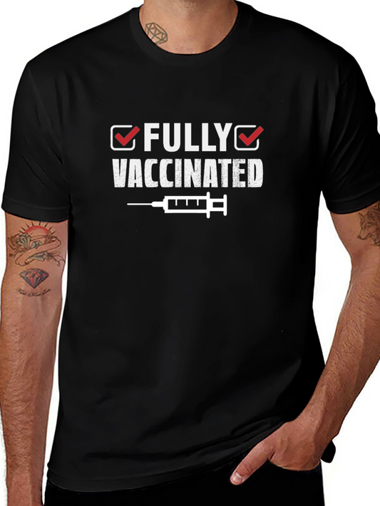 Fully Vaccinated Black Cotton Graphic T-Shirt