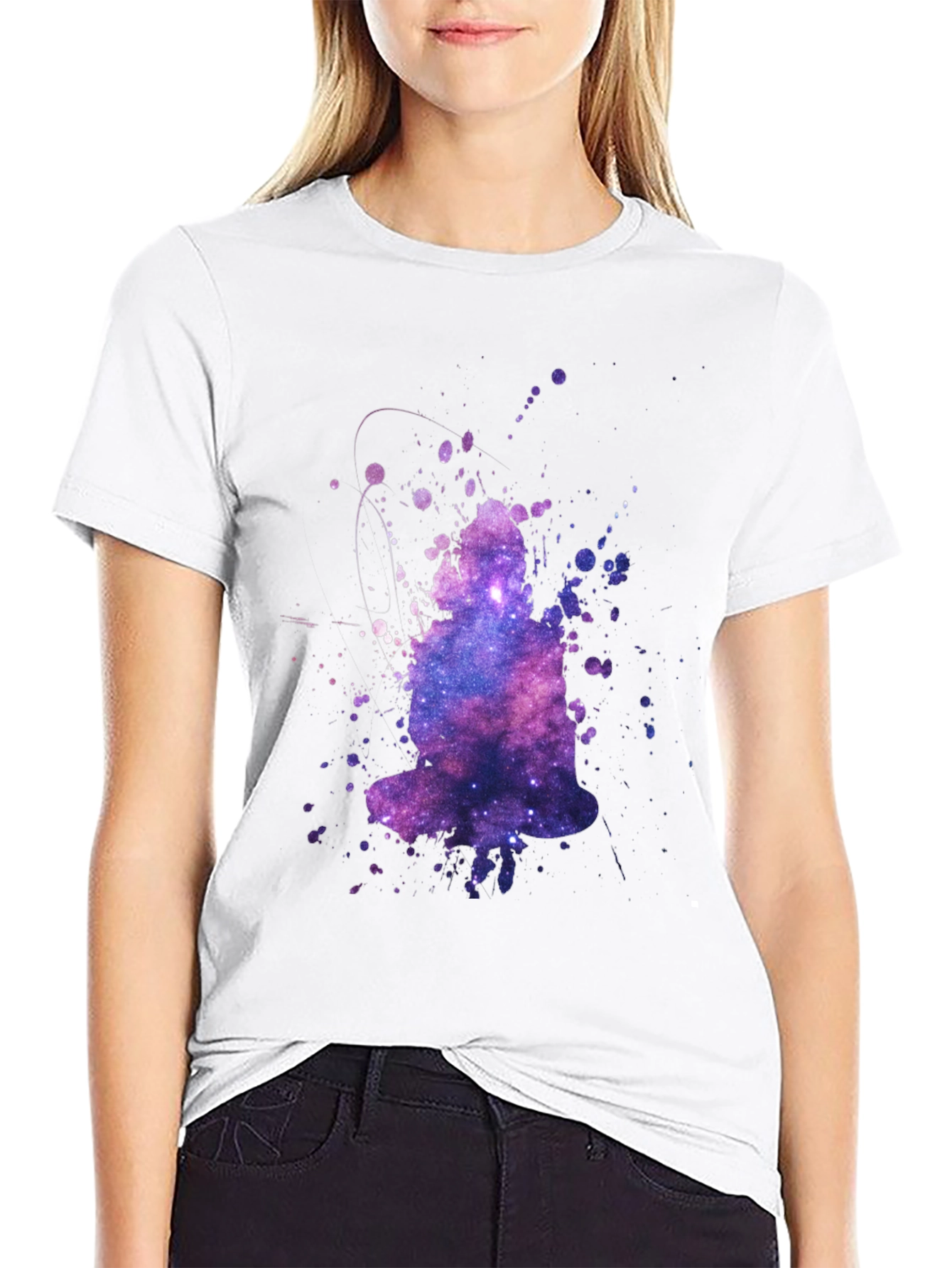Galaxy Buddha Graphic T-Shirt - Trendy Crew Neck Tee