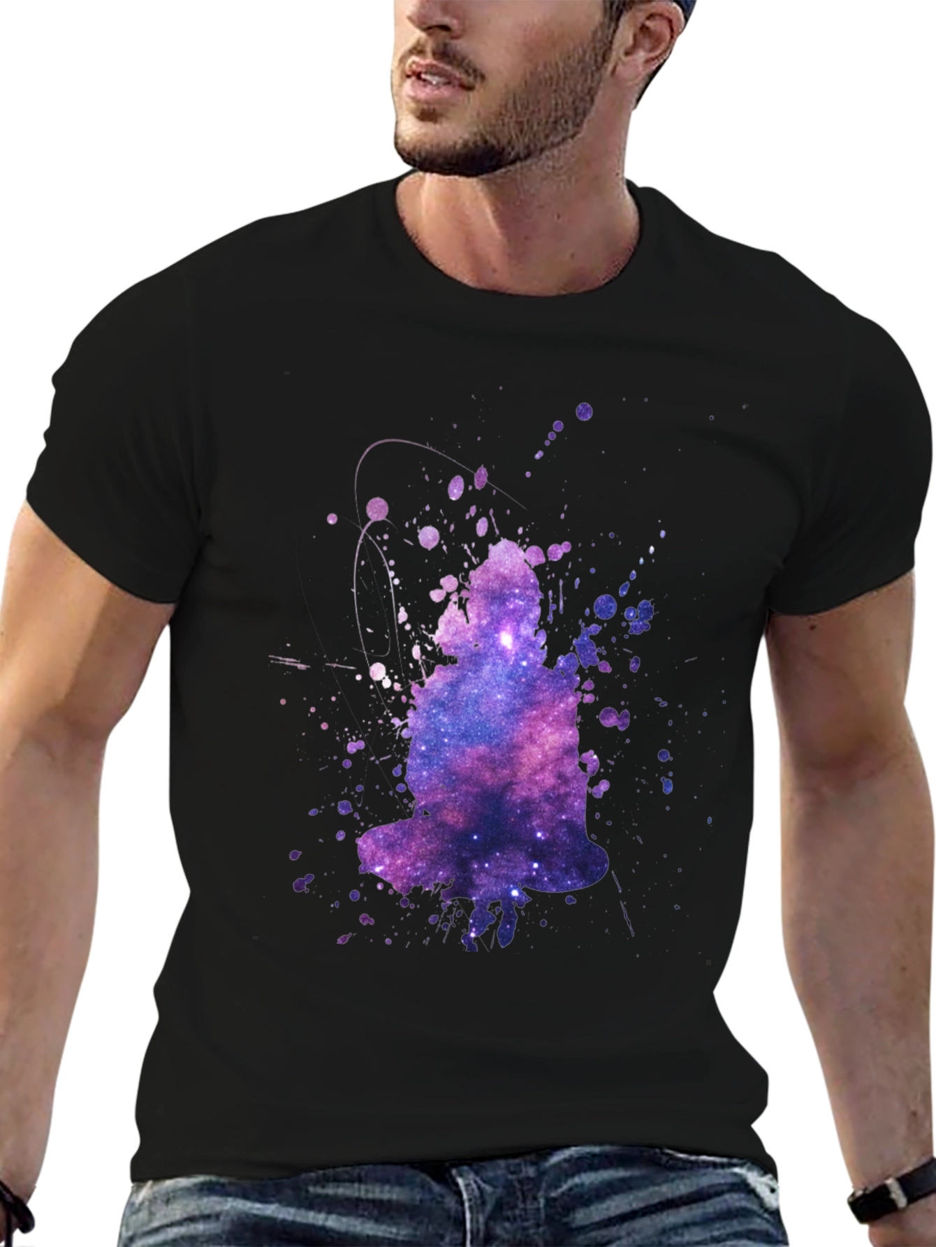 Galaxy Buddha Graphic T-Shirt - Trendy Crew Neck Tee