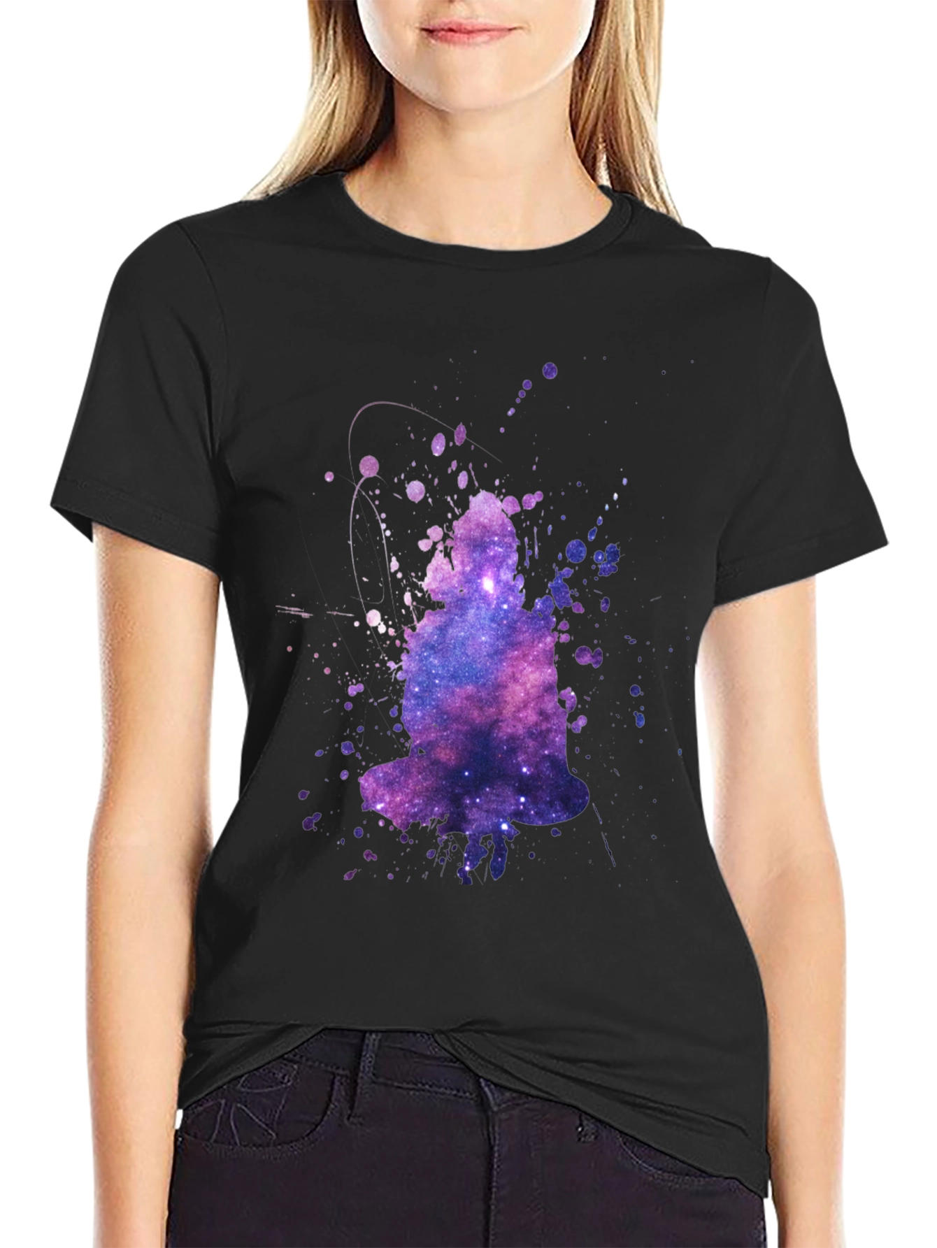 Galaxy Buddha Graphic T-Shirt - Trendy Crew Neck Tee