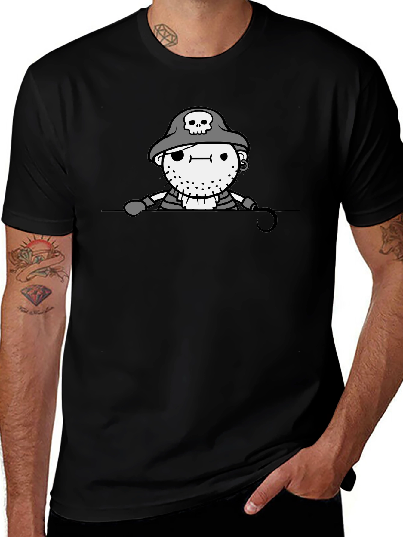 Pirate Graphic Print Black T-Shirt