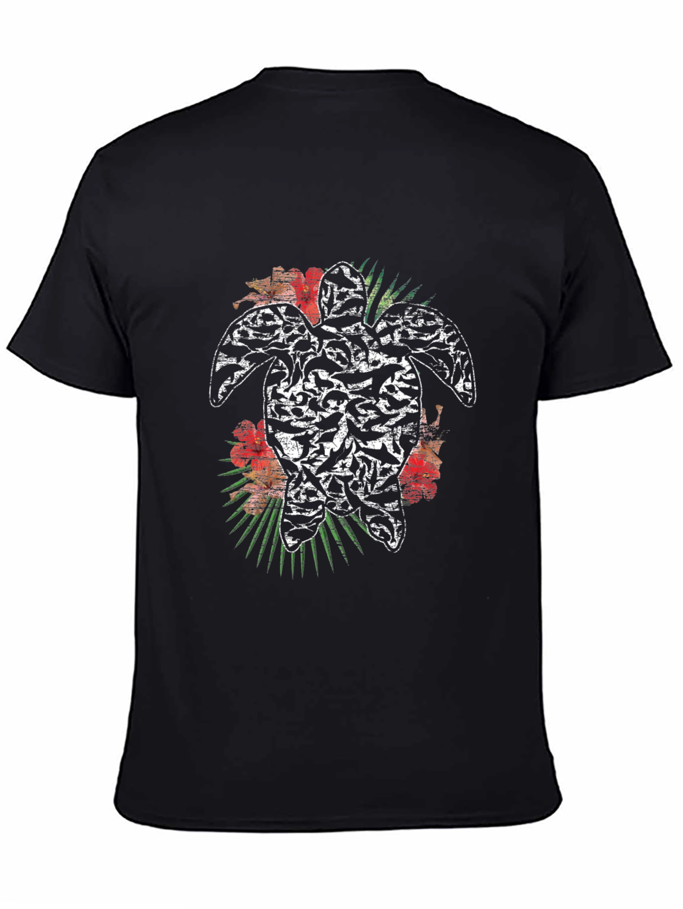 Turtle Hibiscus Mens Black Graphic Tee