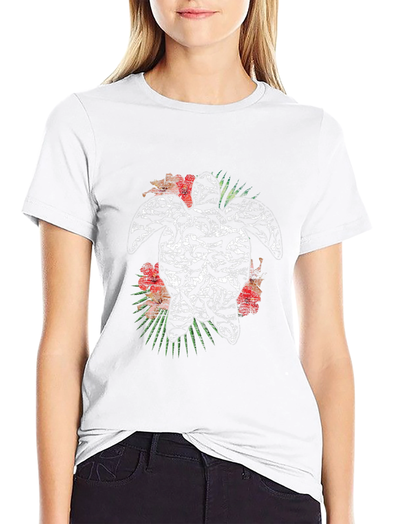 Turtle Hibiscus Mens Black Graphic Tee