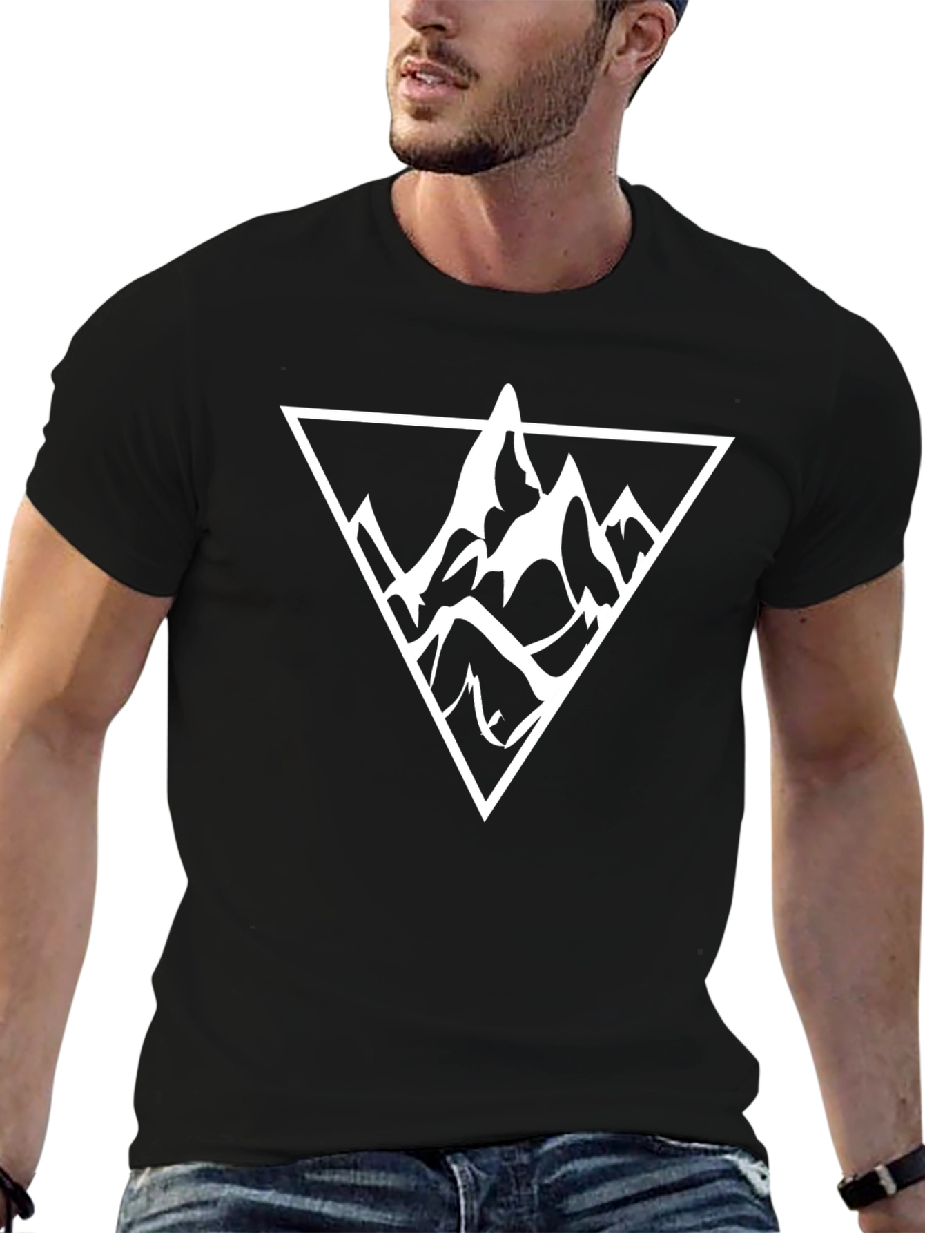 Mountain Triangle Graphic Tee - Black Cotton Casual Wear