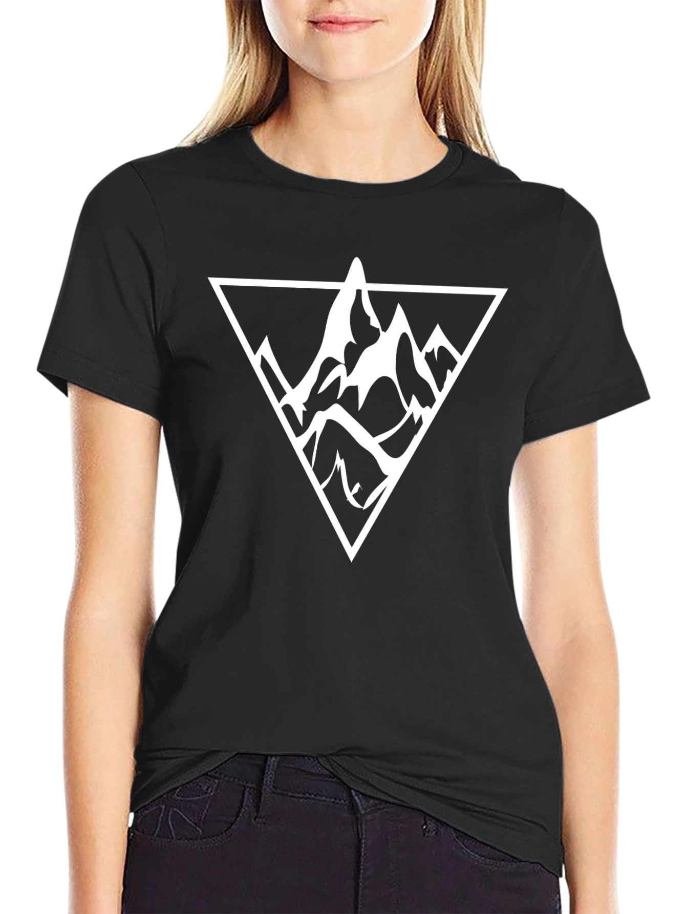 Mountain Triangle Graphic Tee - Black Cotton Casual Wear