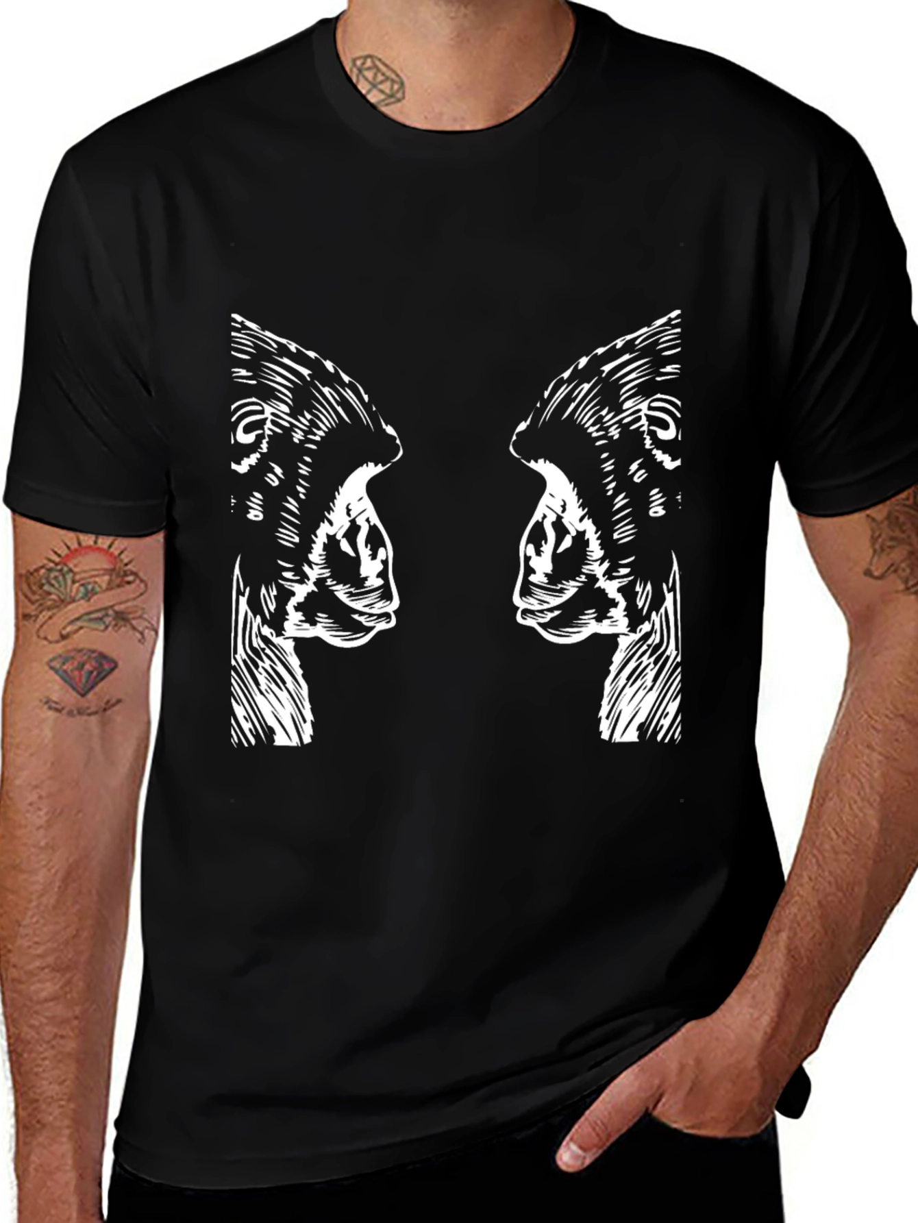 Abstract Gorilla Print Black Graphic Tee