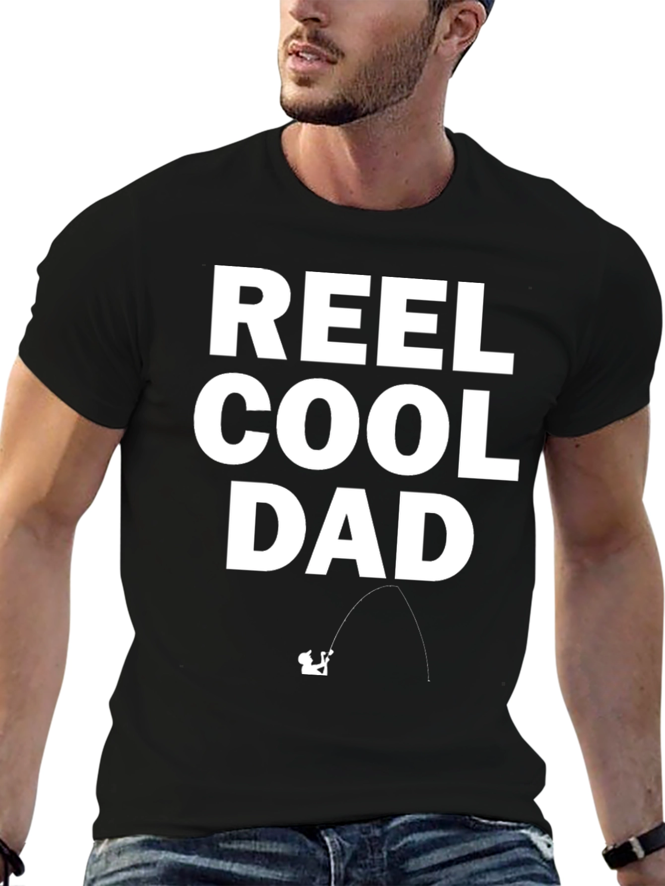 Reel Cool Dad Black Graphic T-Shirt