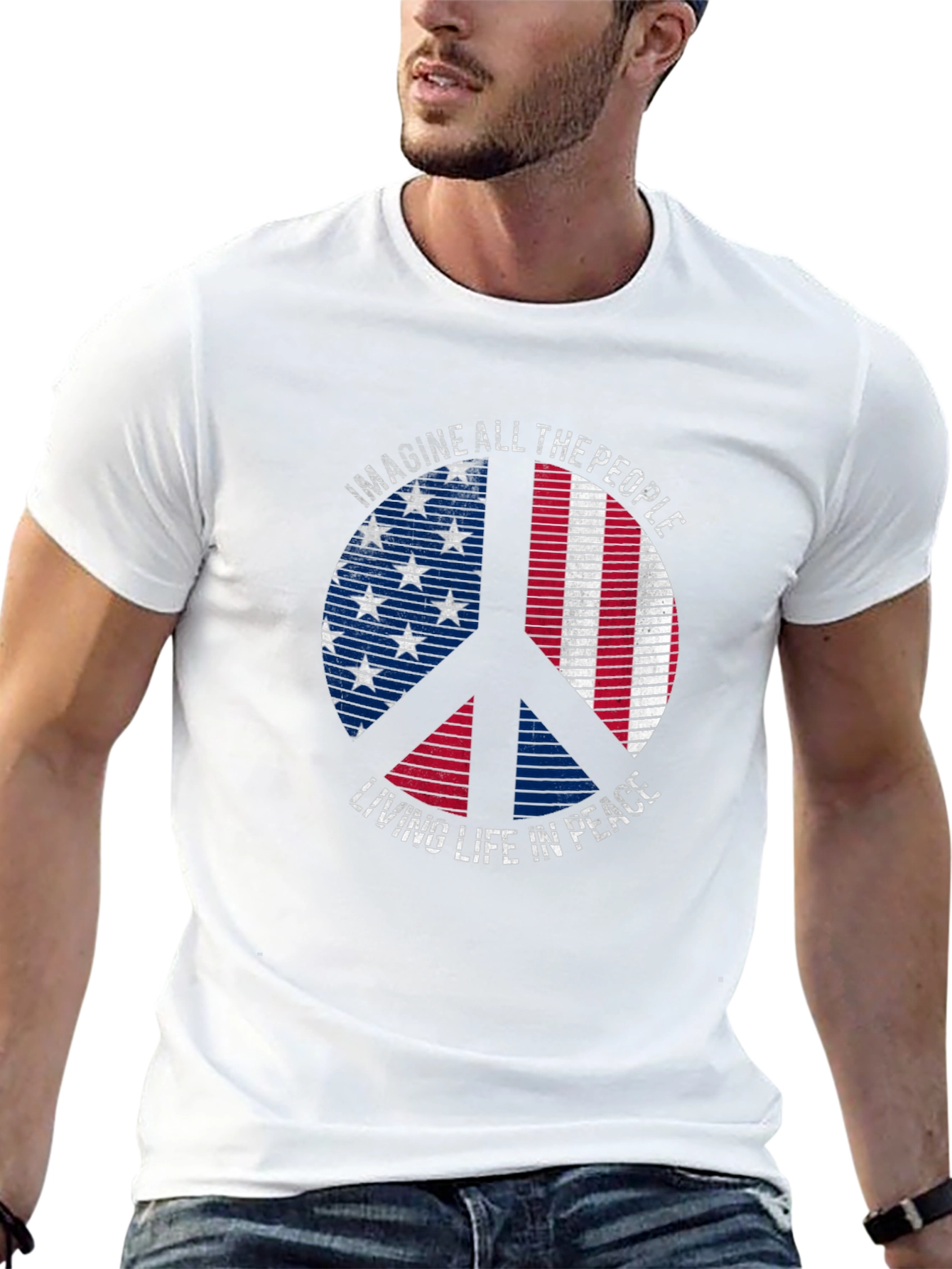 Peace Sign American Flag Graphic Tee - Imagine Peace