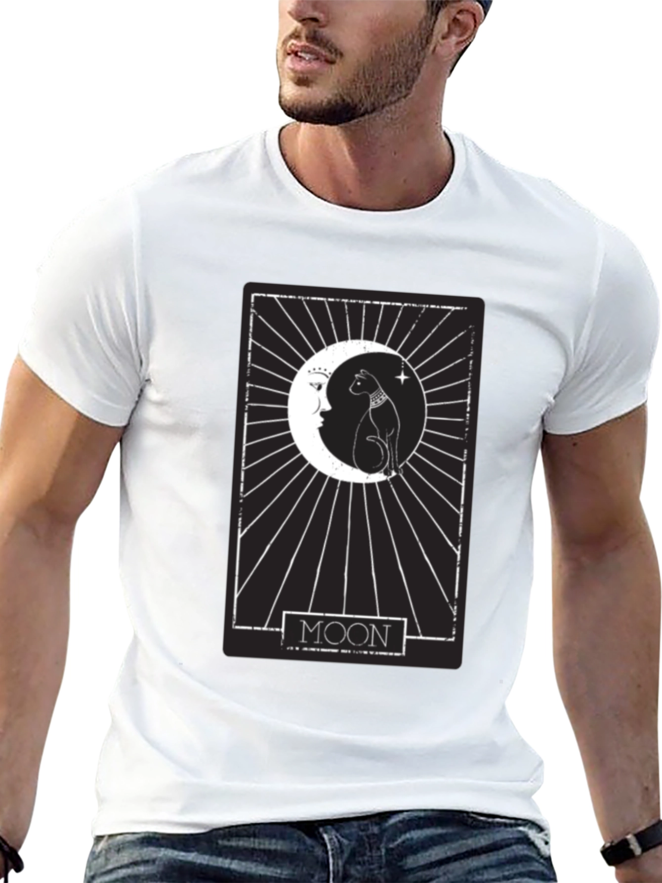Moon Tarot Card Cat T-Shirt - Mystical Design