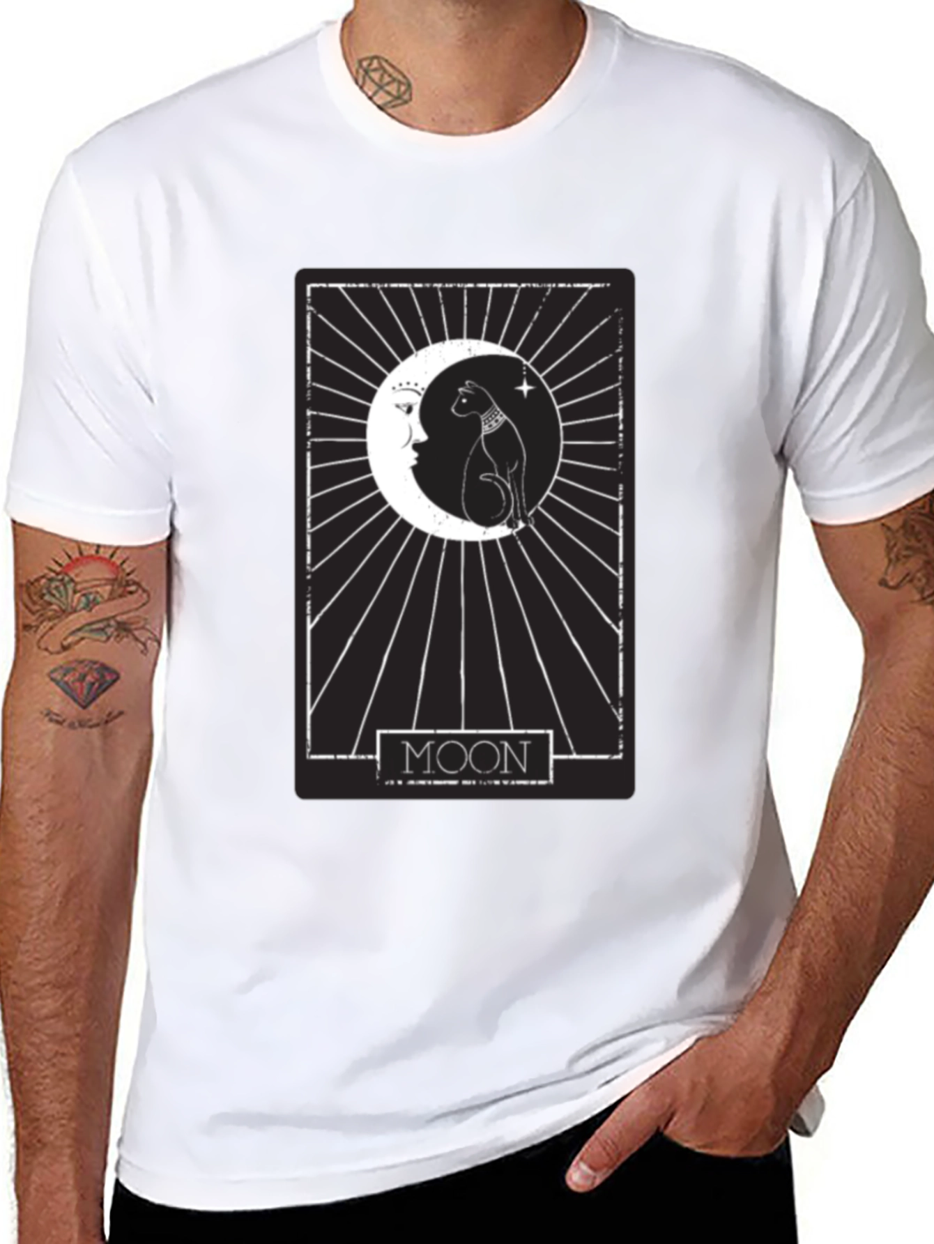 Moon Tarot Card Cat T-Shirt - Mystical Design