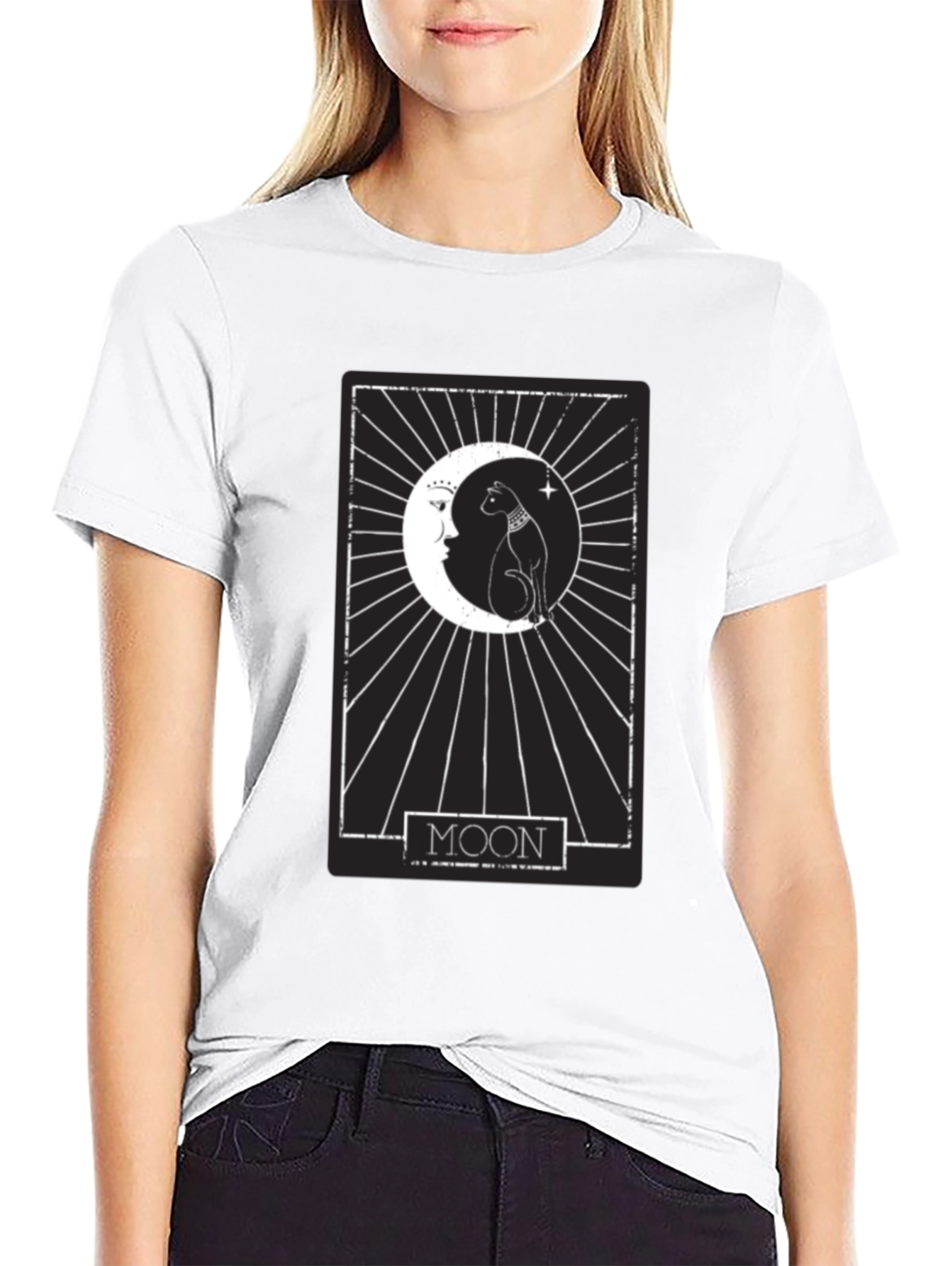 Moon Tarot Card Cat T-Shirt - Mystical Design