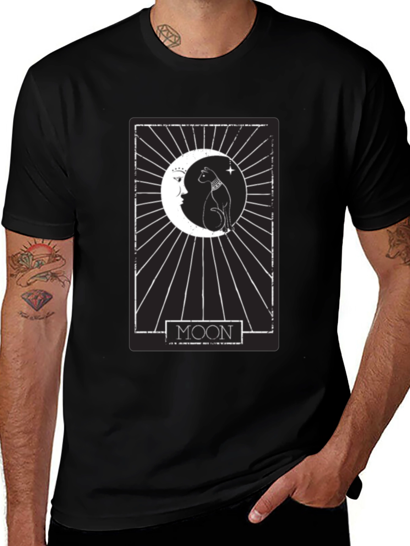 Moon Tarot Card Cat T-Shirt - Mystical Design