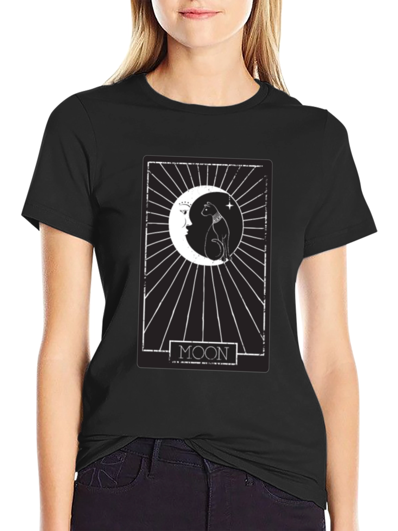 Moon Tarot Card Cat T-Shirt - Mystical Design