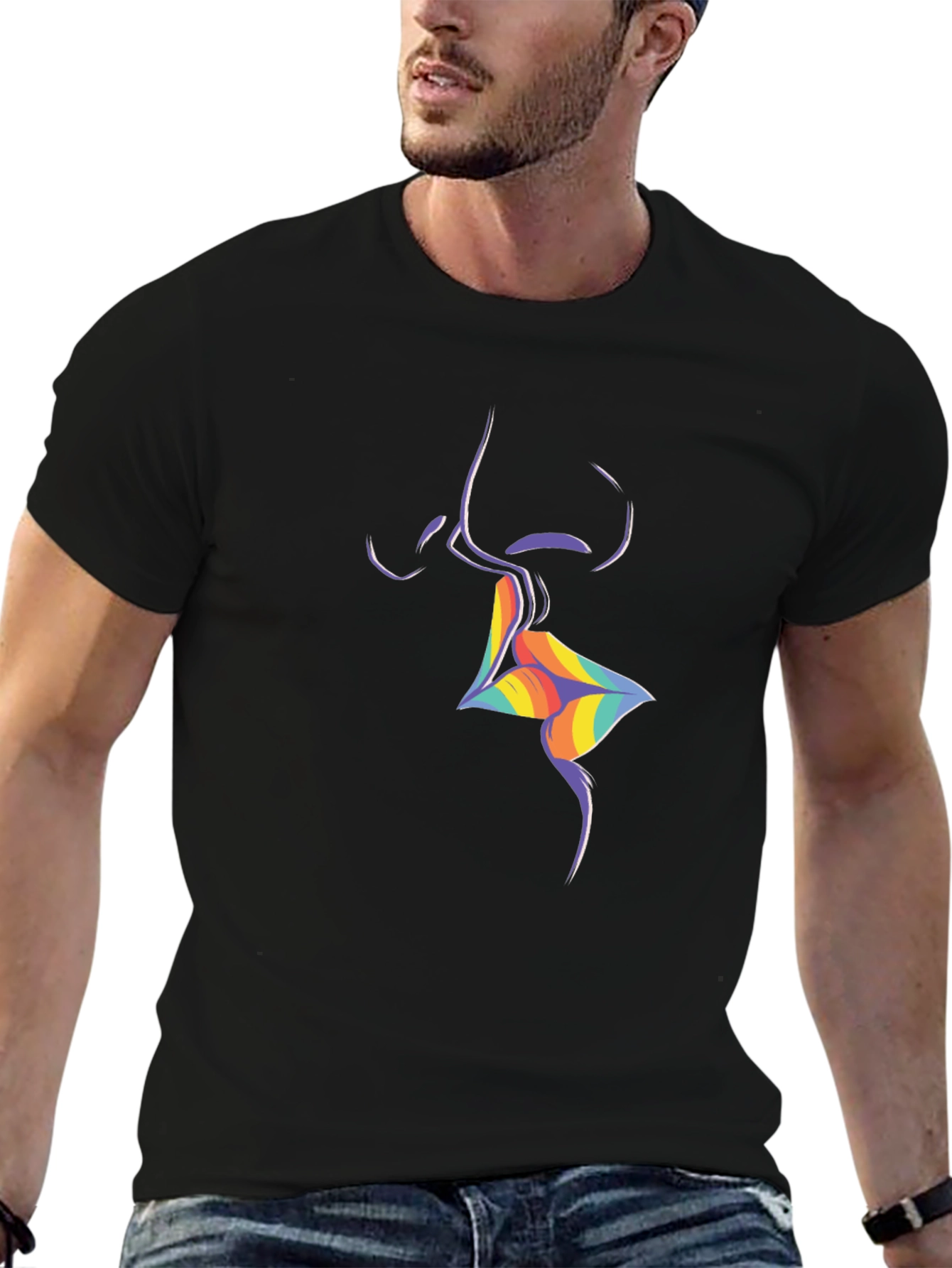 Rainbow Lips Graphic Black T-Shirt
