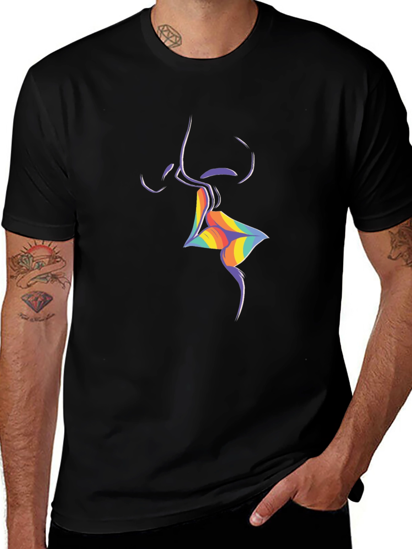 Rainbow Lips Graphic Black T-Shirt
