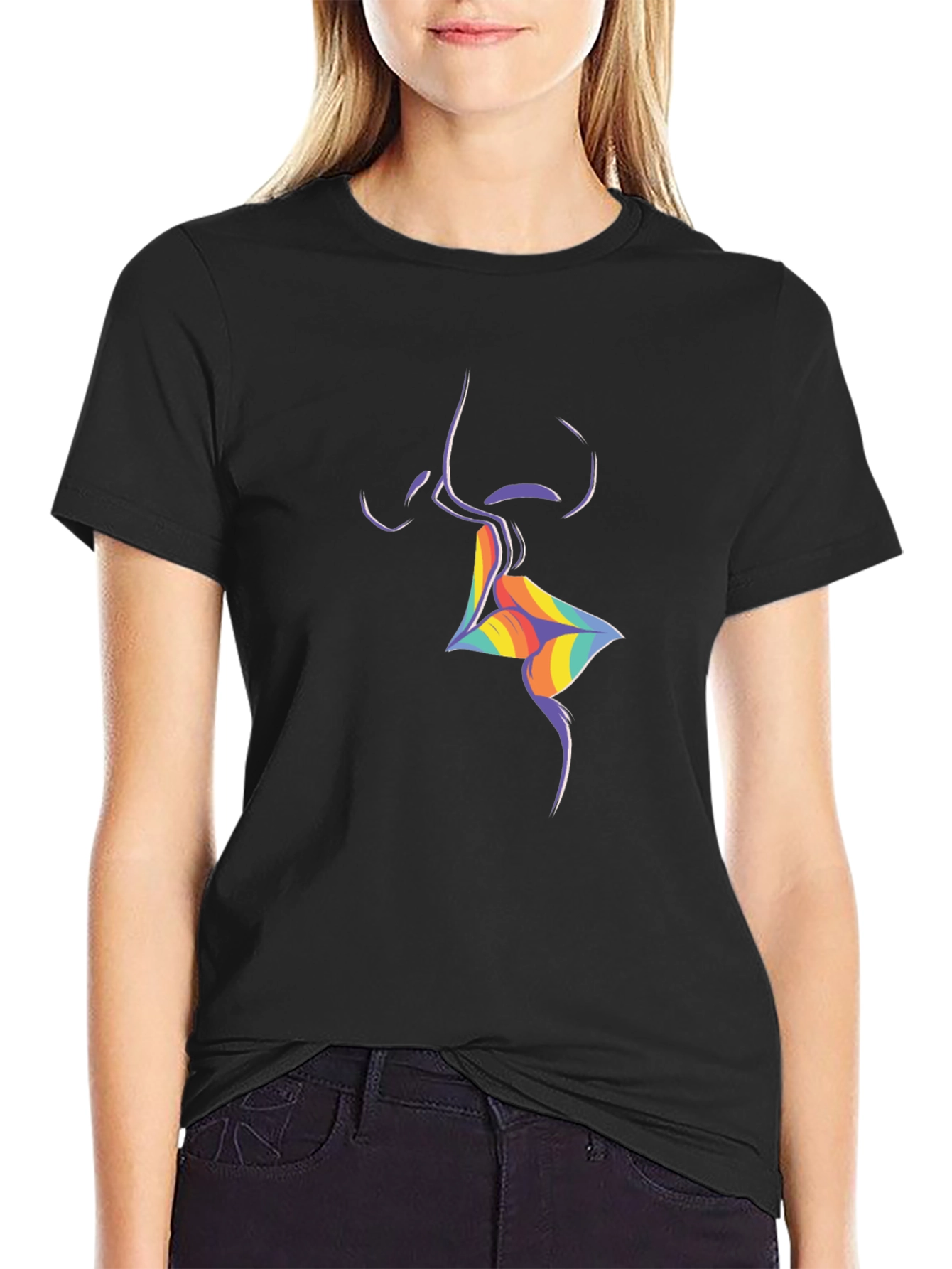 Rainbow Lips Graphic Black T-Shirt