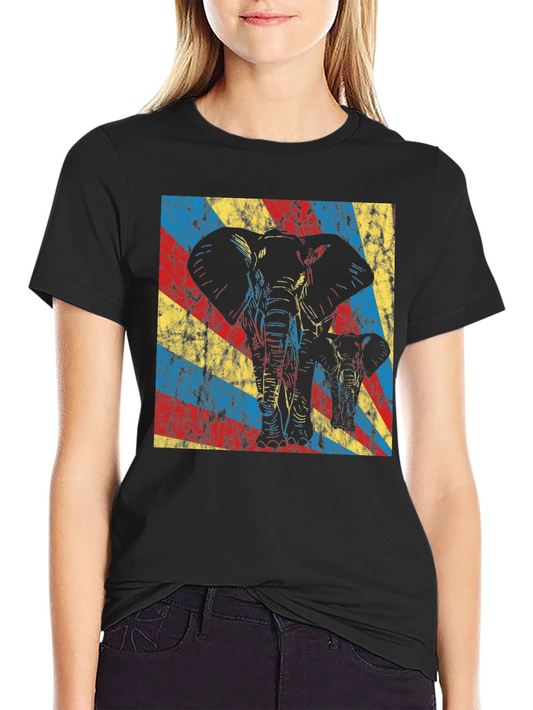 Elephant Graphic Tee - Retro Style Black T-Shirt