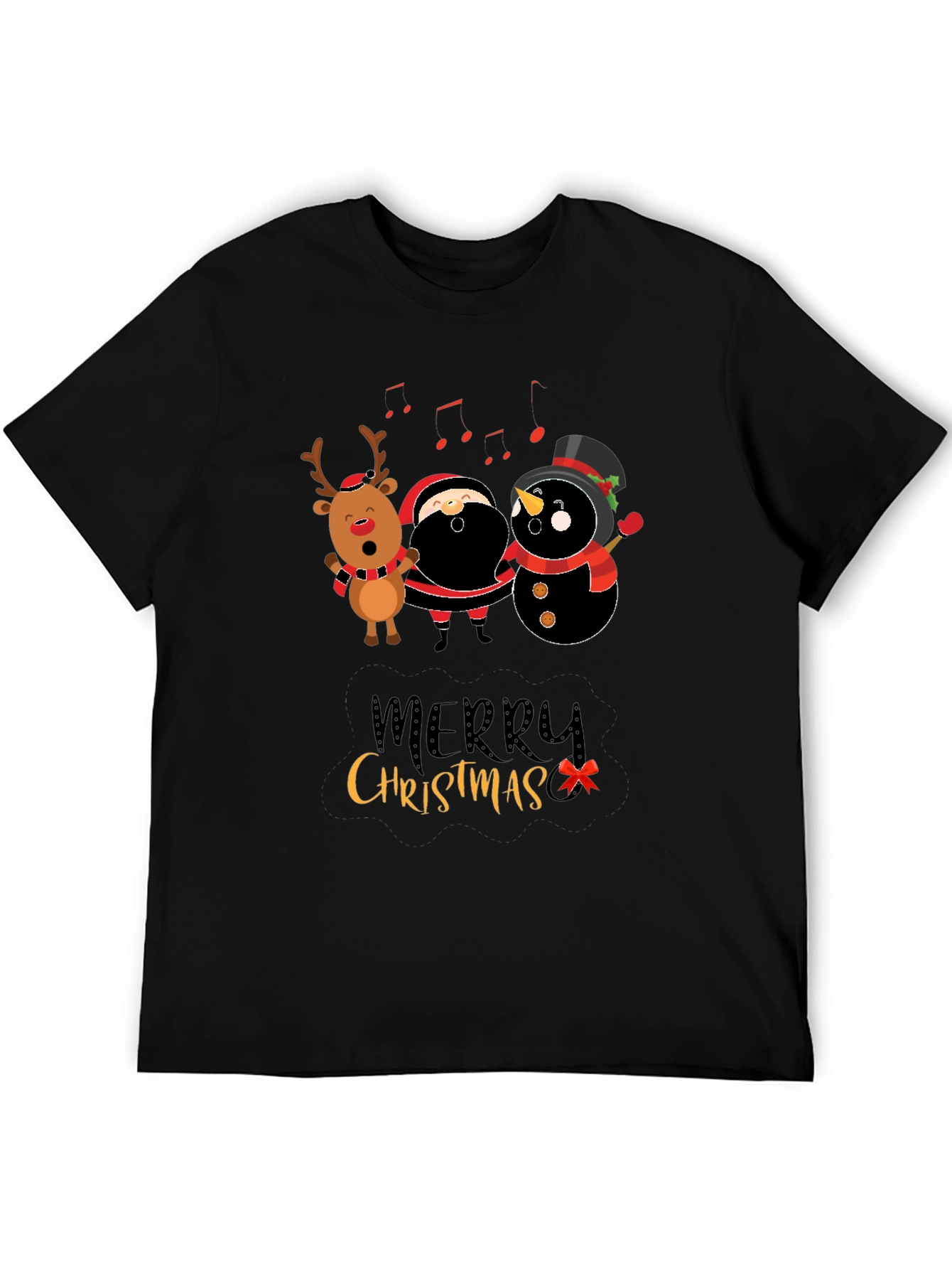 Merry Christmas Graphic Tee - Santa Reindeer Snowman