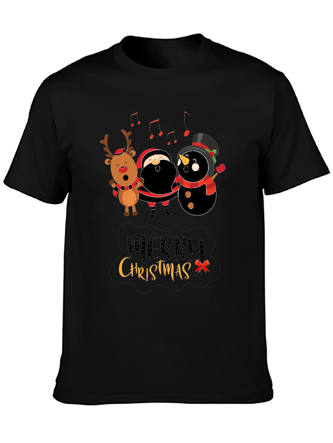 Merry Christmas Graphic Tee - Santa Reindeer Snowman