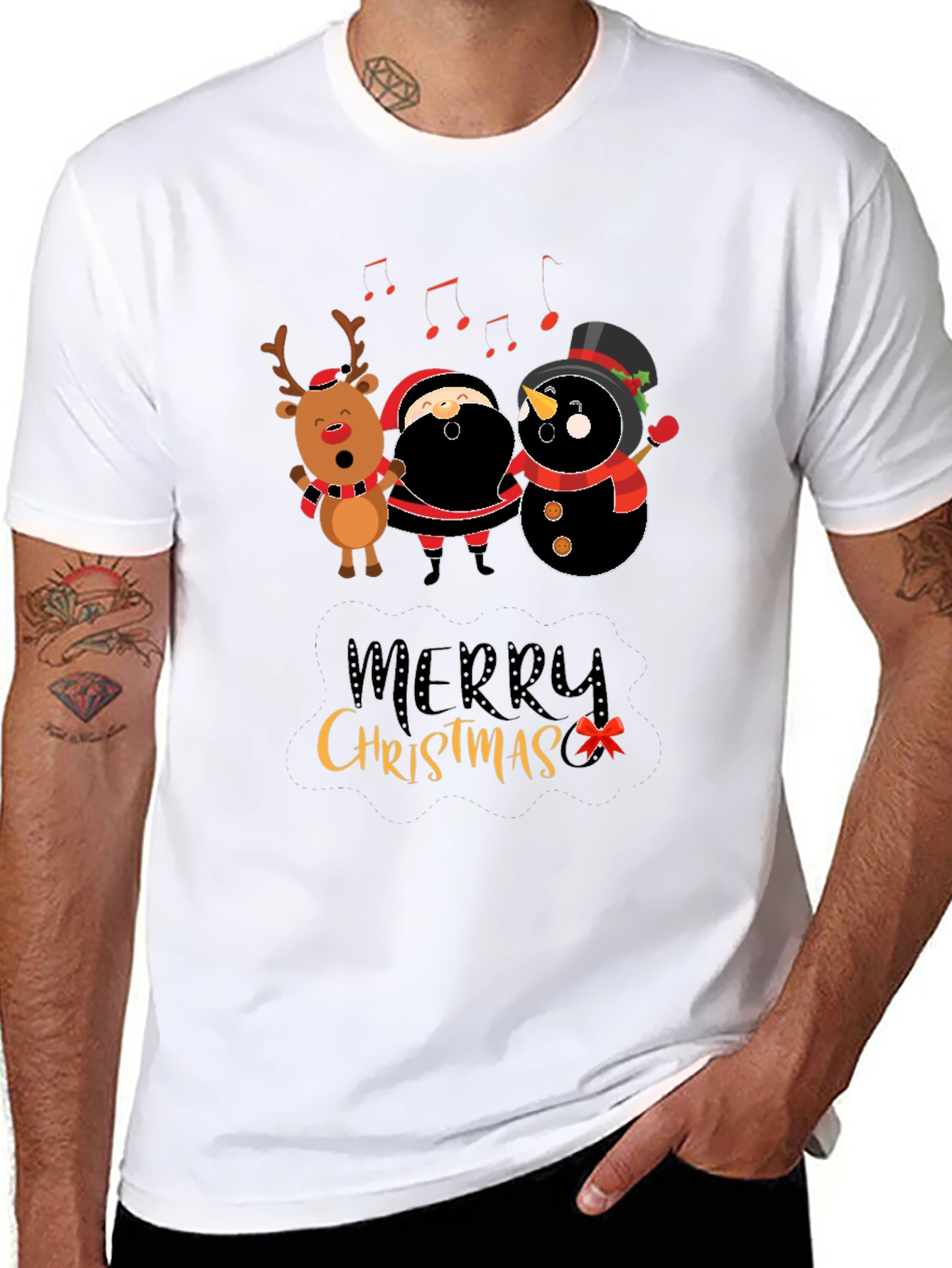 Merry Christmas Graphic Tee - Santa Reindeer Snowman