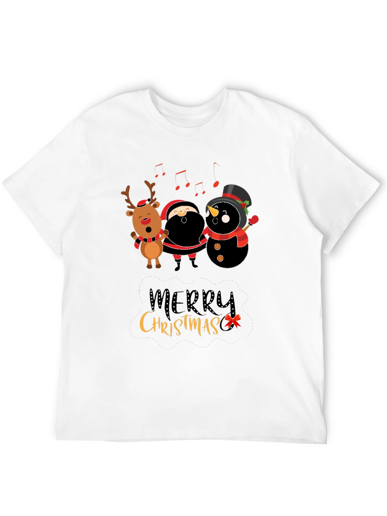 Merry Christmas Graphic Tee - Santa Reindeer Snowman