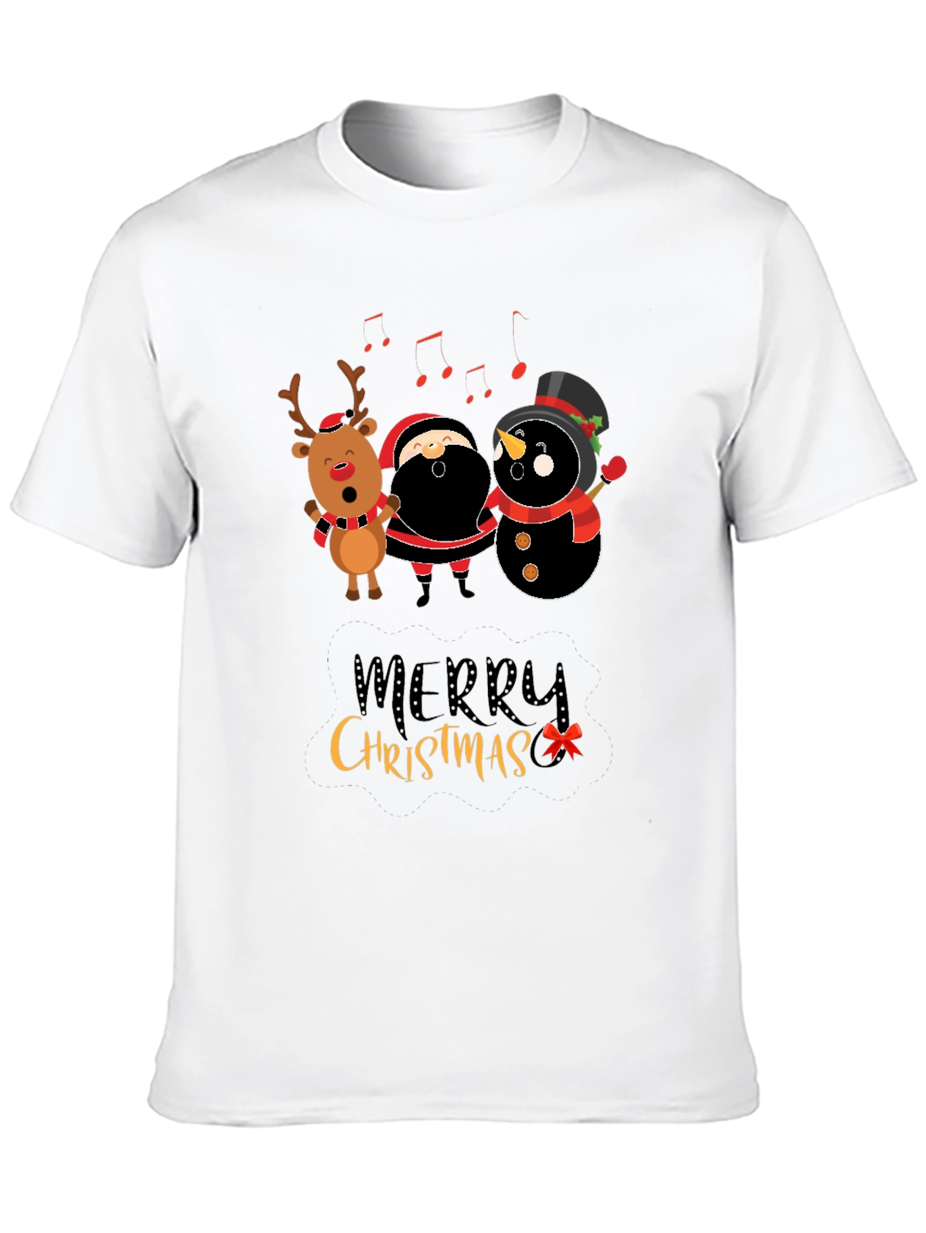Merry Christmas Graphic Tee - Santa Reindeer Snowman