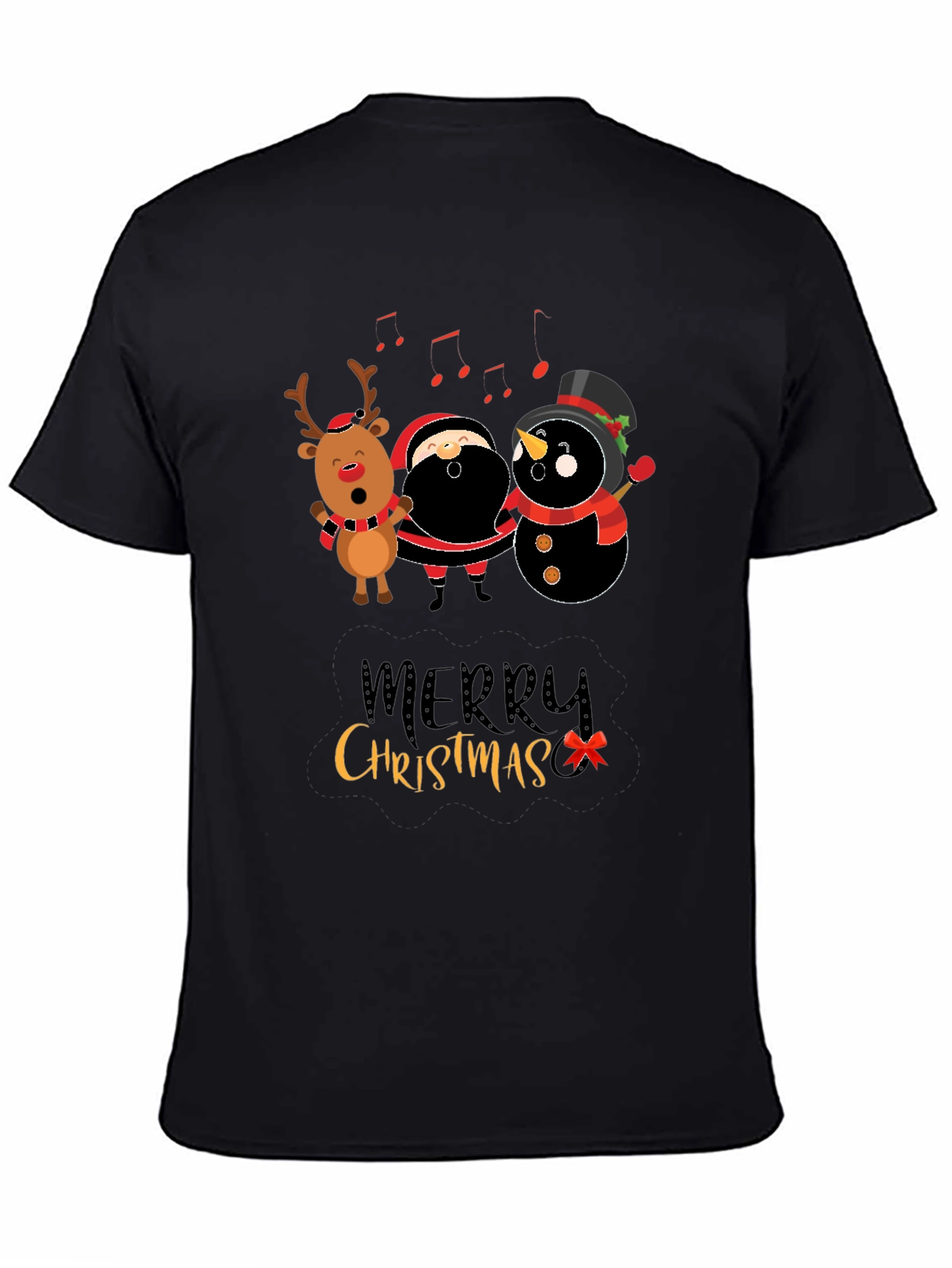Merry Christmas Graphic Tee - Santa Reindeer Snowman