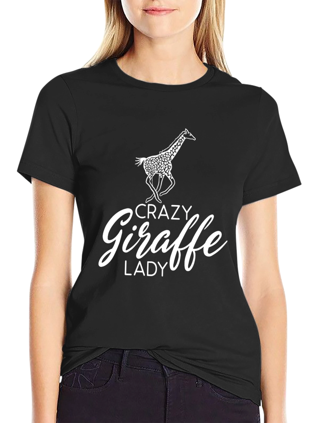 Crazy Giraffe Lady Black T-Shirt