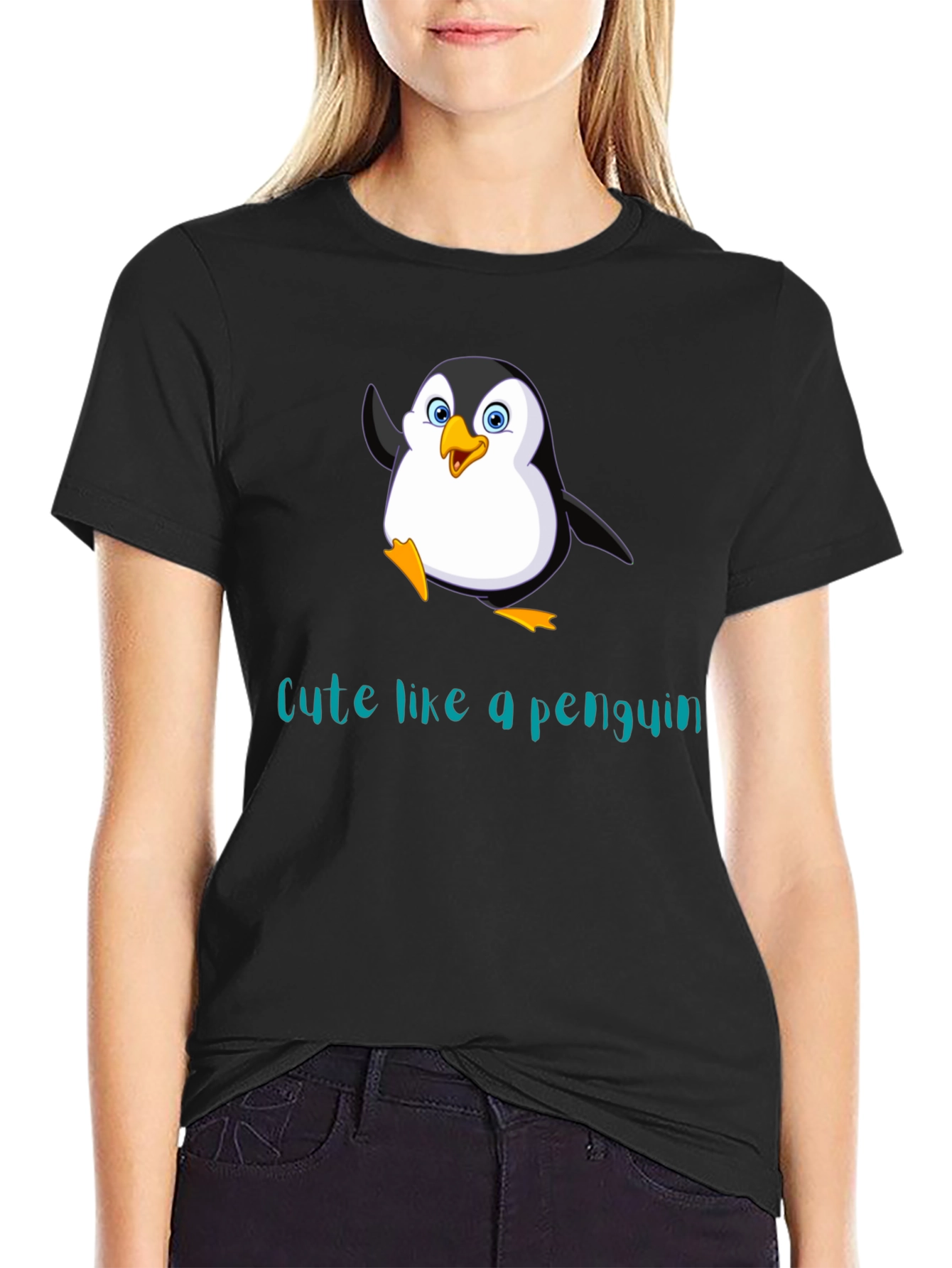 Cute Penguin Graphic T-Shirt - Black