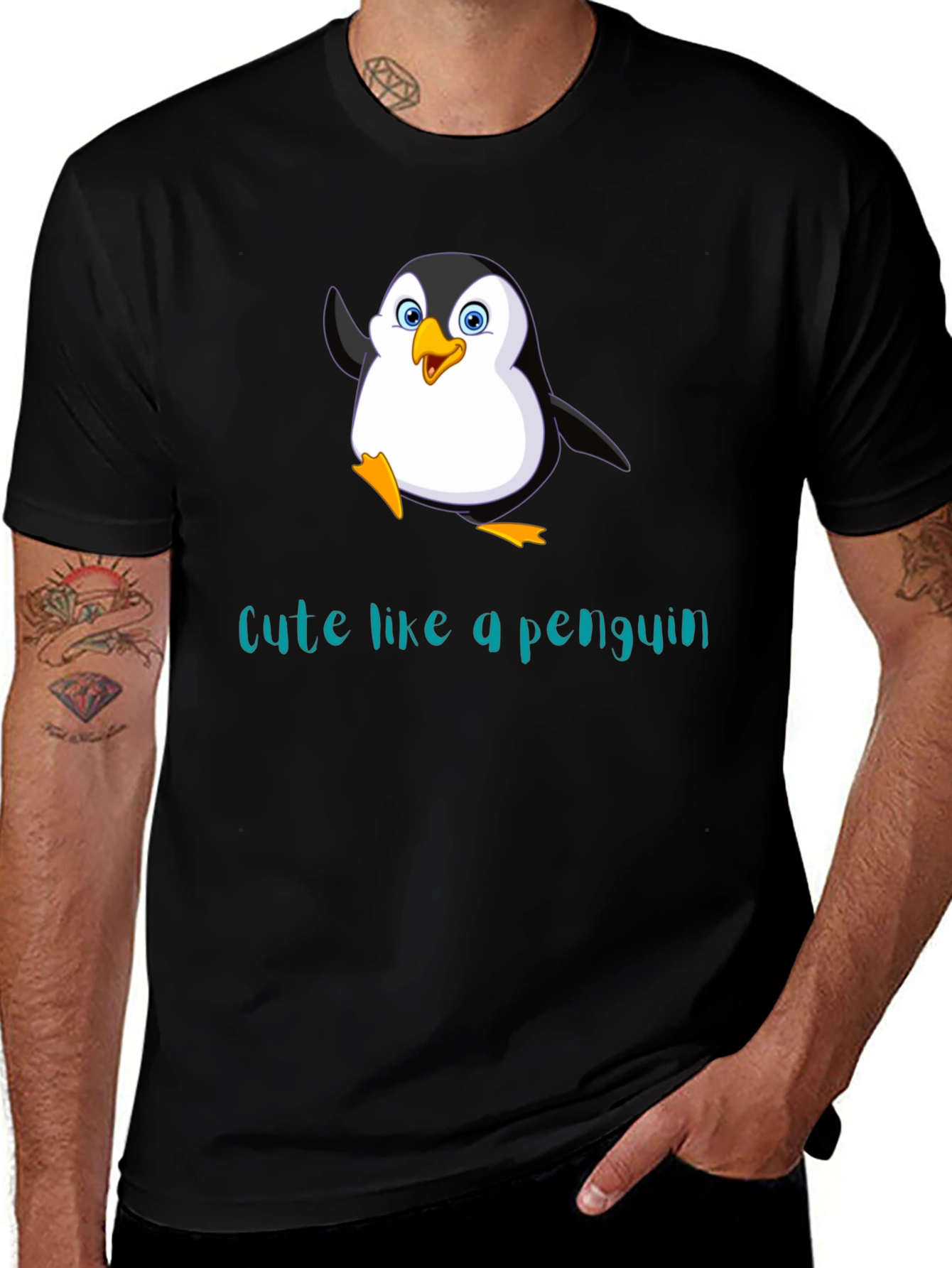 Cute Penguin Graphic T-Shirt - Black