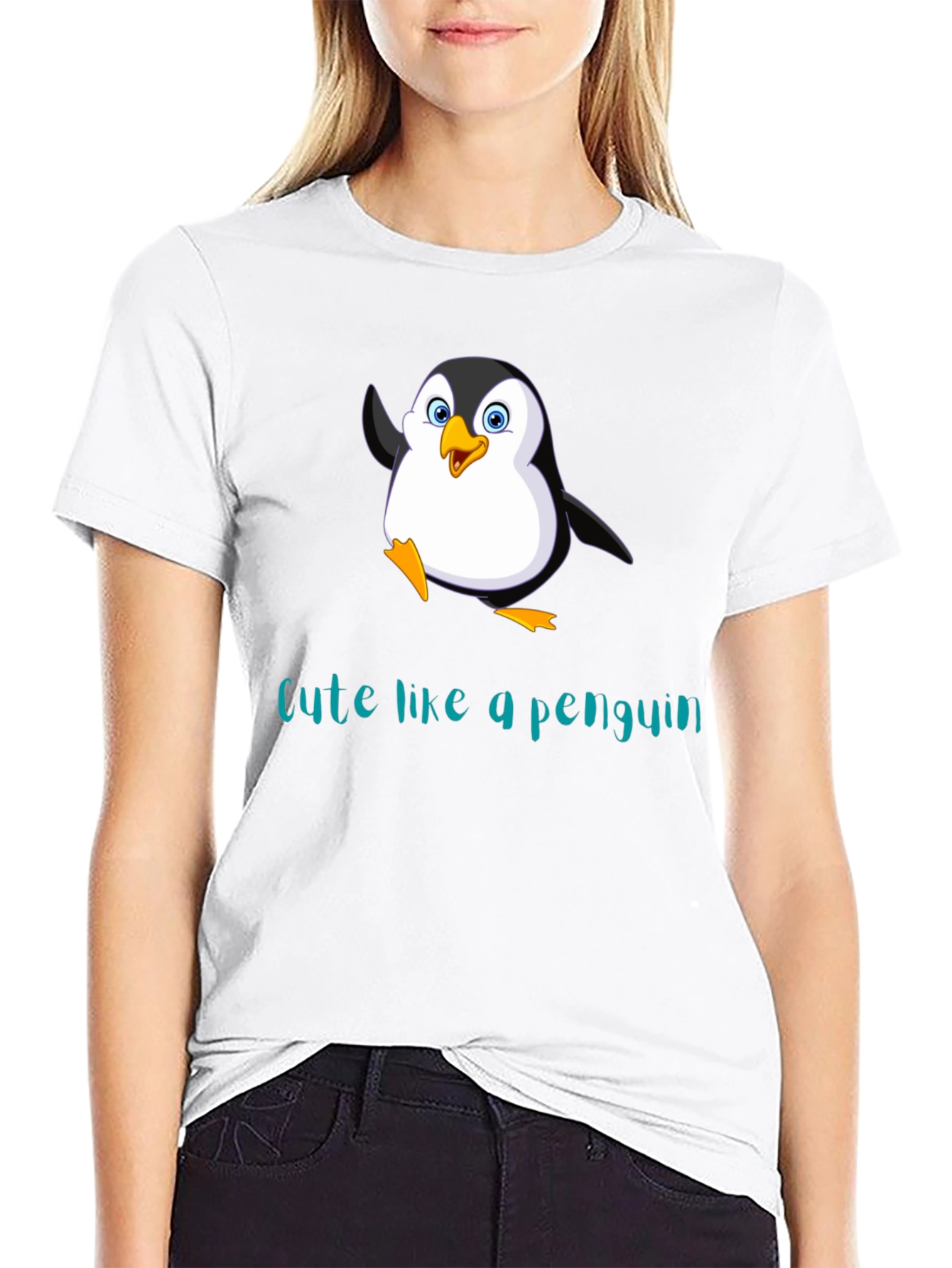Cute Penguin Graphic T-Shirt - Black