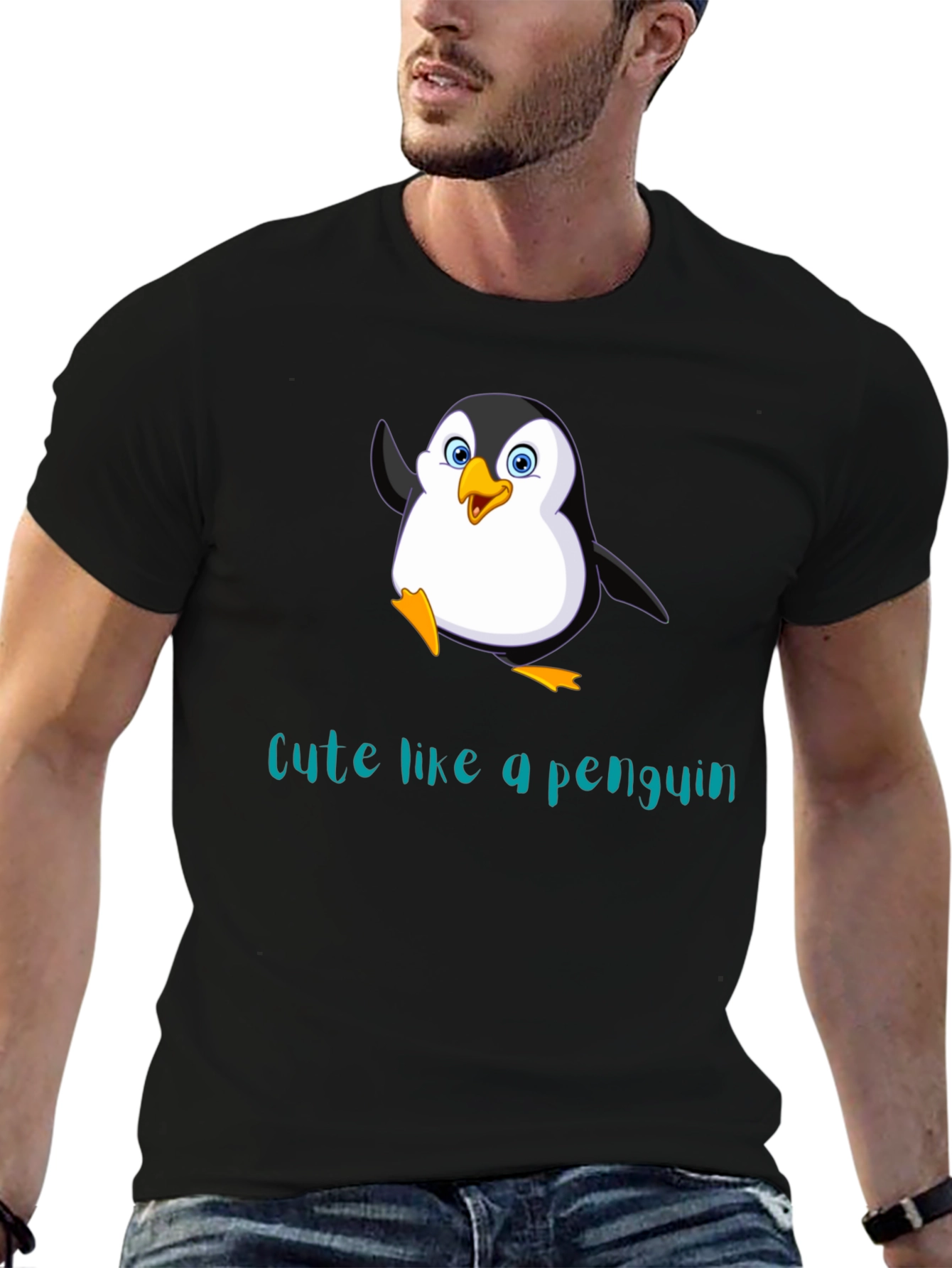 Cute Penguin Graphic T-Shirt - Black