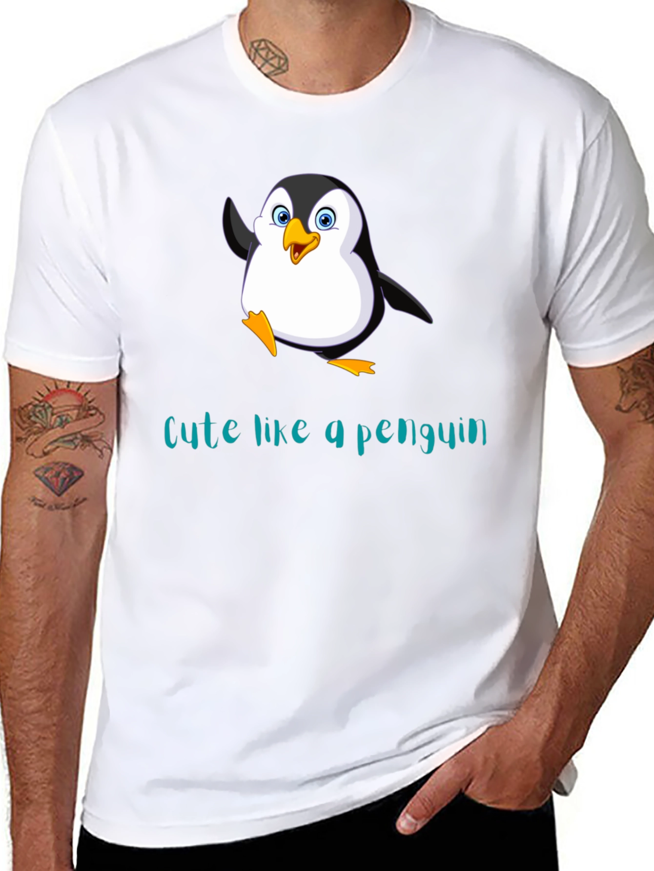 Cute Penguin Graphic T-Shirt - Black