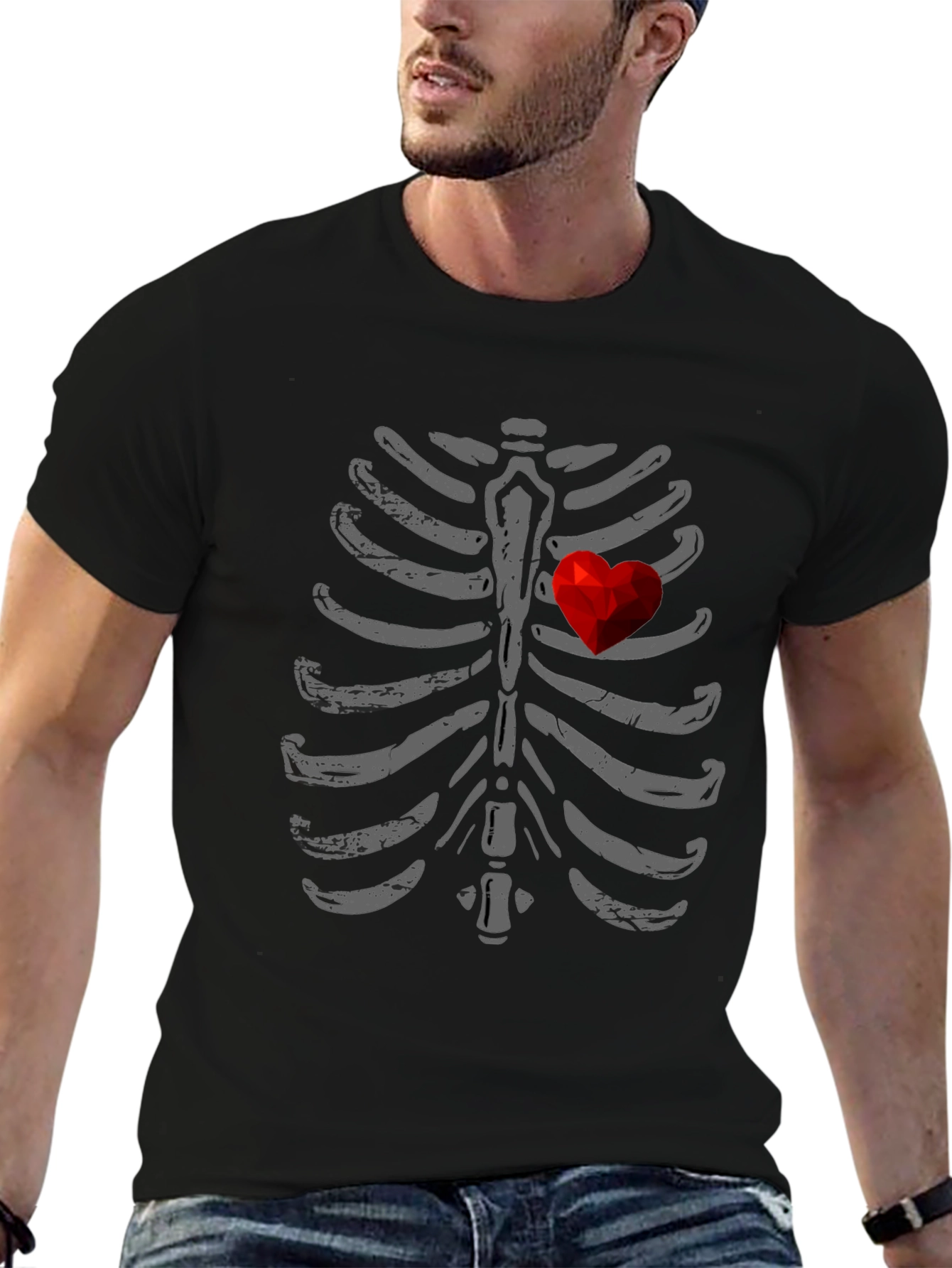 Skeleton Rib Cage Heart Graphic T-Shirt