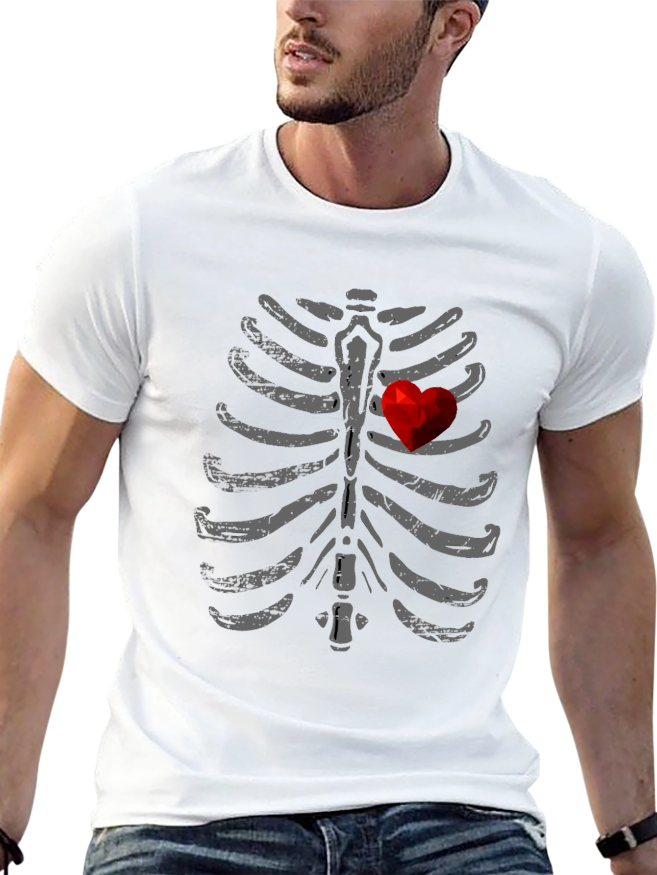 Skeleton Rib Cage Heart Graphic T-Shirt