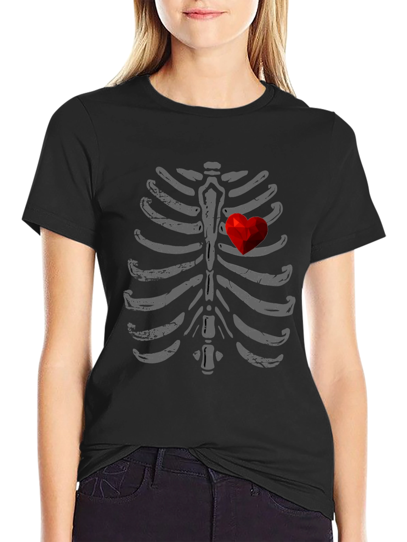 Skeleton Rib Cage Heart Graphic T-Shirt