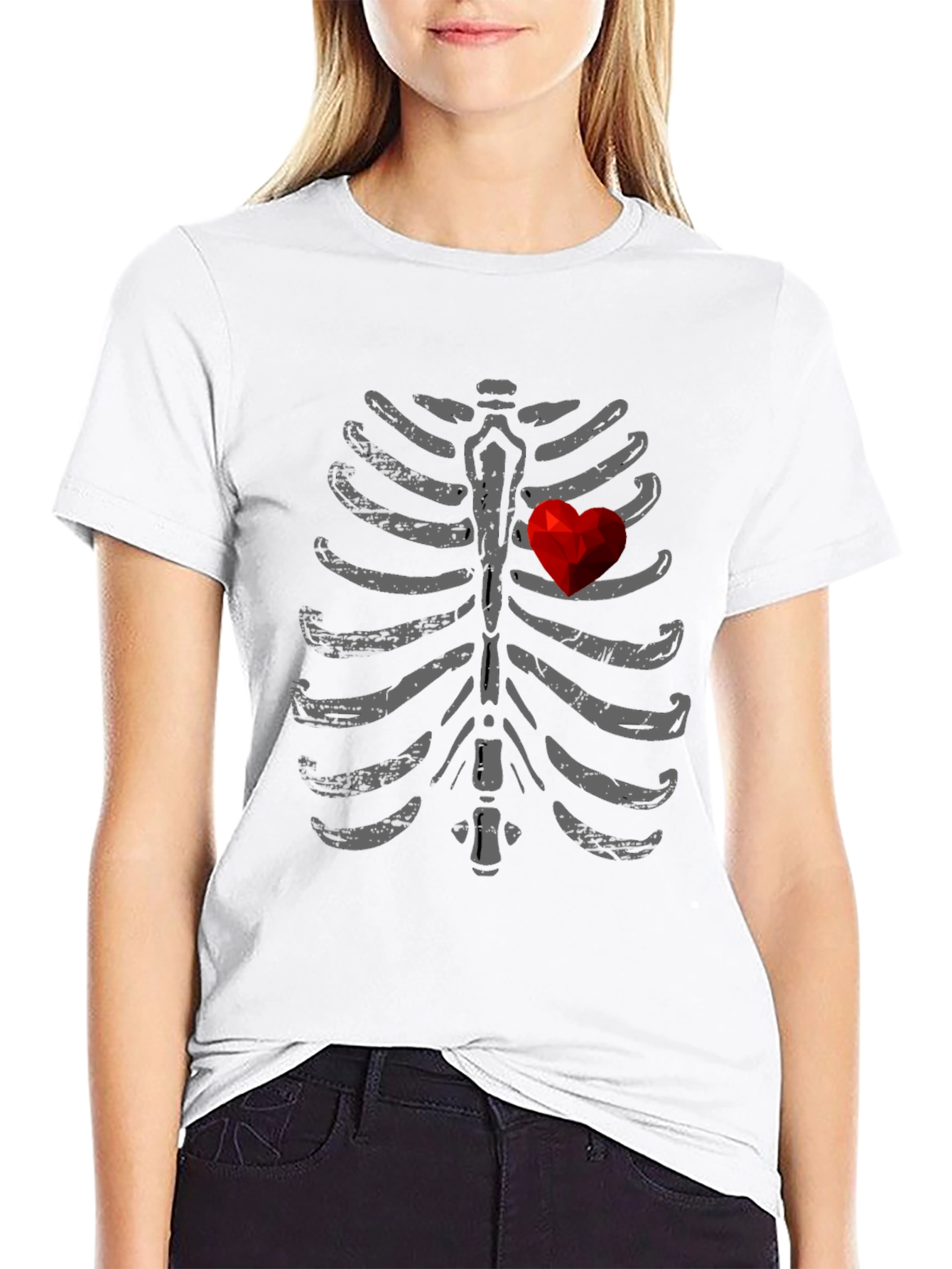 Skeleton Rib Cage Heart Graphic T-Shirt