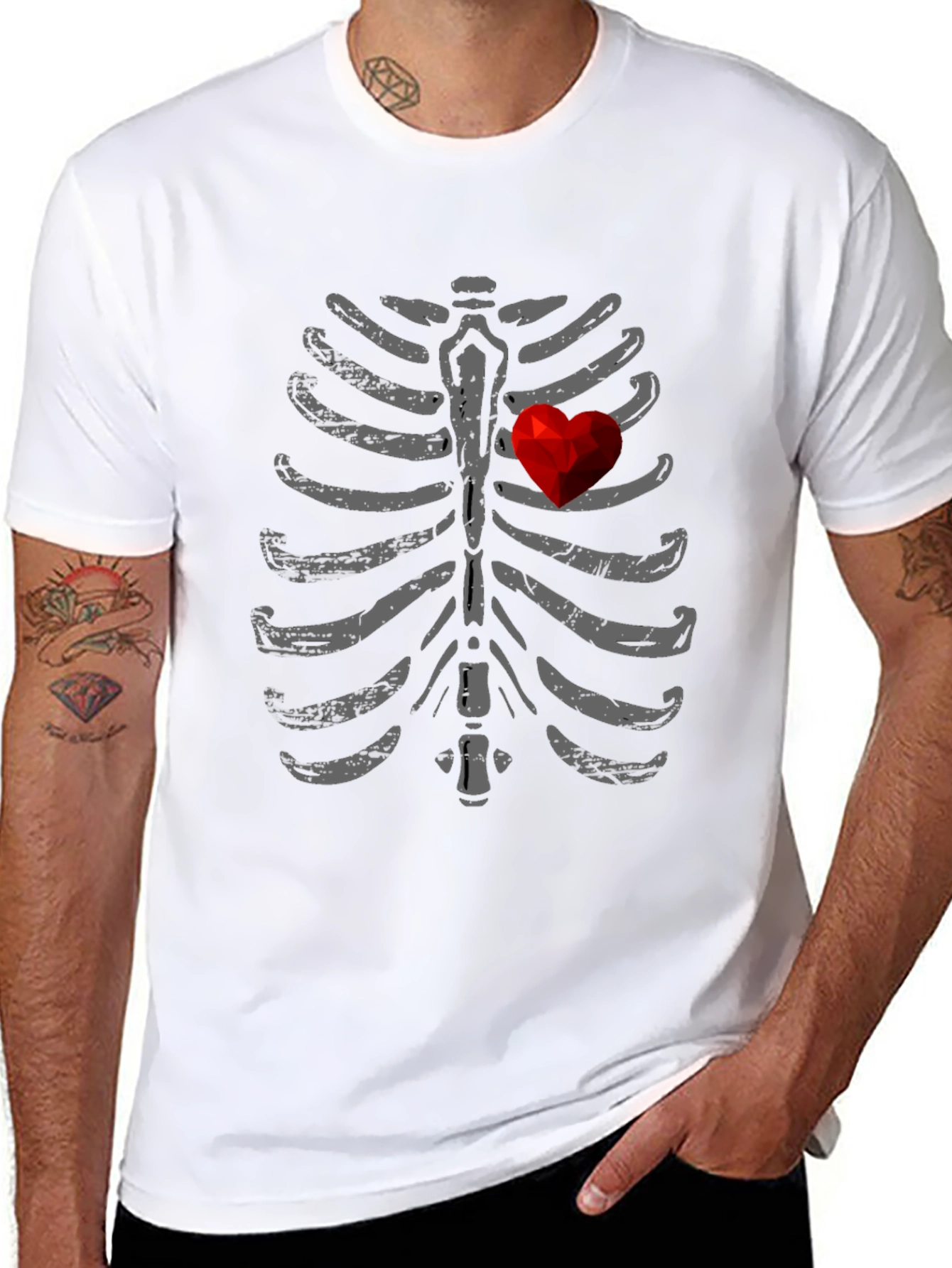 Skeleton Rib Cage Heart Graphic T-Shirt