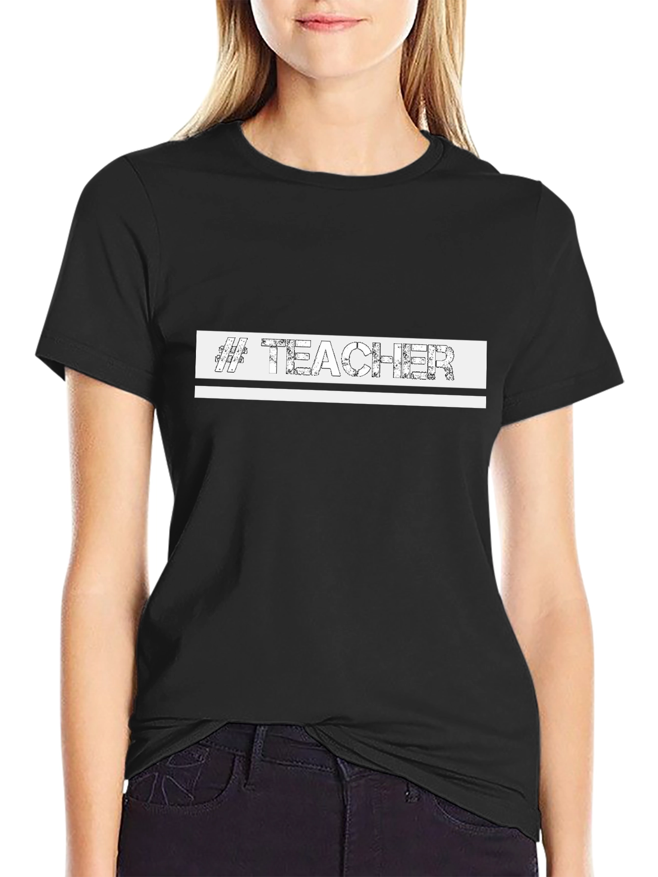 #Teacher Graphic Print Black Crew Neck T-Shirt
